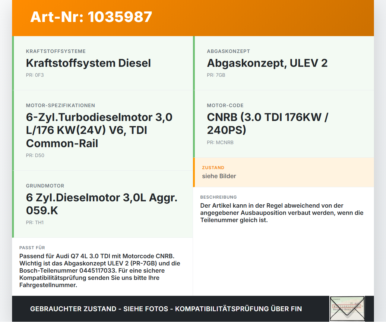Audi Q7 4L 09-15 TDI 3,0 176KW Injektor Einspritzdüse Zyl.6 Audi Q7 4L 09-15 22.10.2012 059130277EM 059130277CP... Vorschau 3