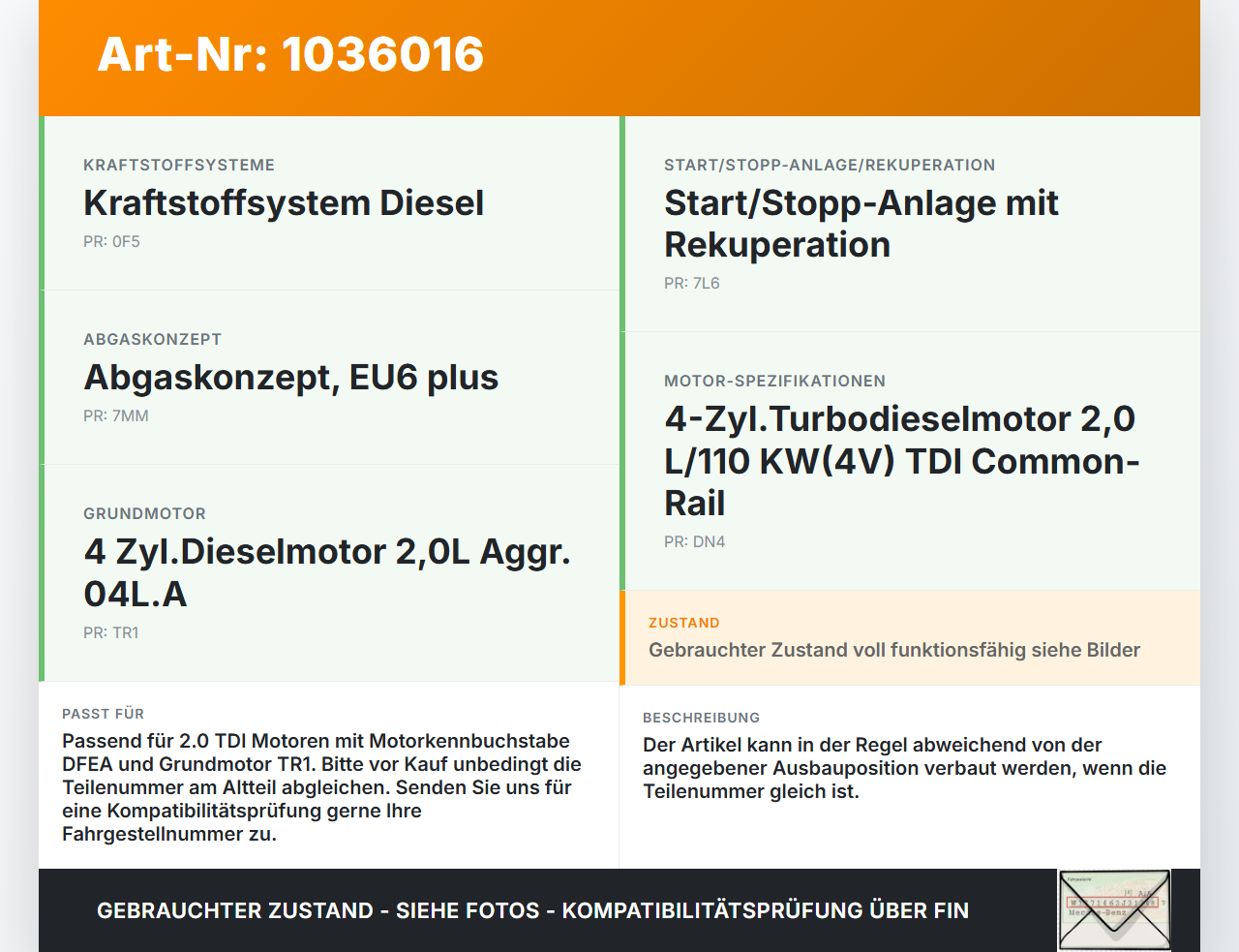 VW Touran II 5T 15-22 2,0 110KW DFEA Kolben mit Pleuel Pos D VW Touran II 5T 15-22 11.03.2016 04L107065A gebraucht Vorschau 3