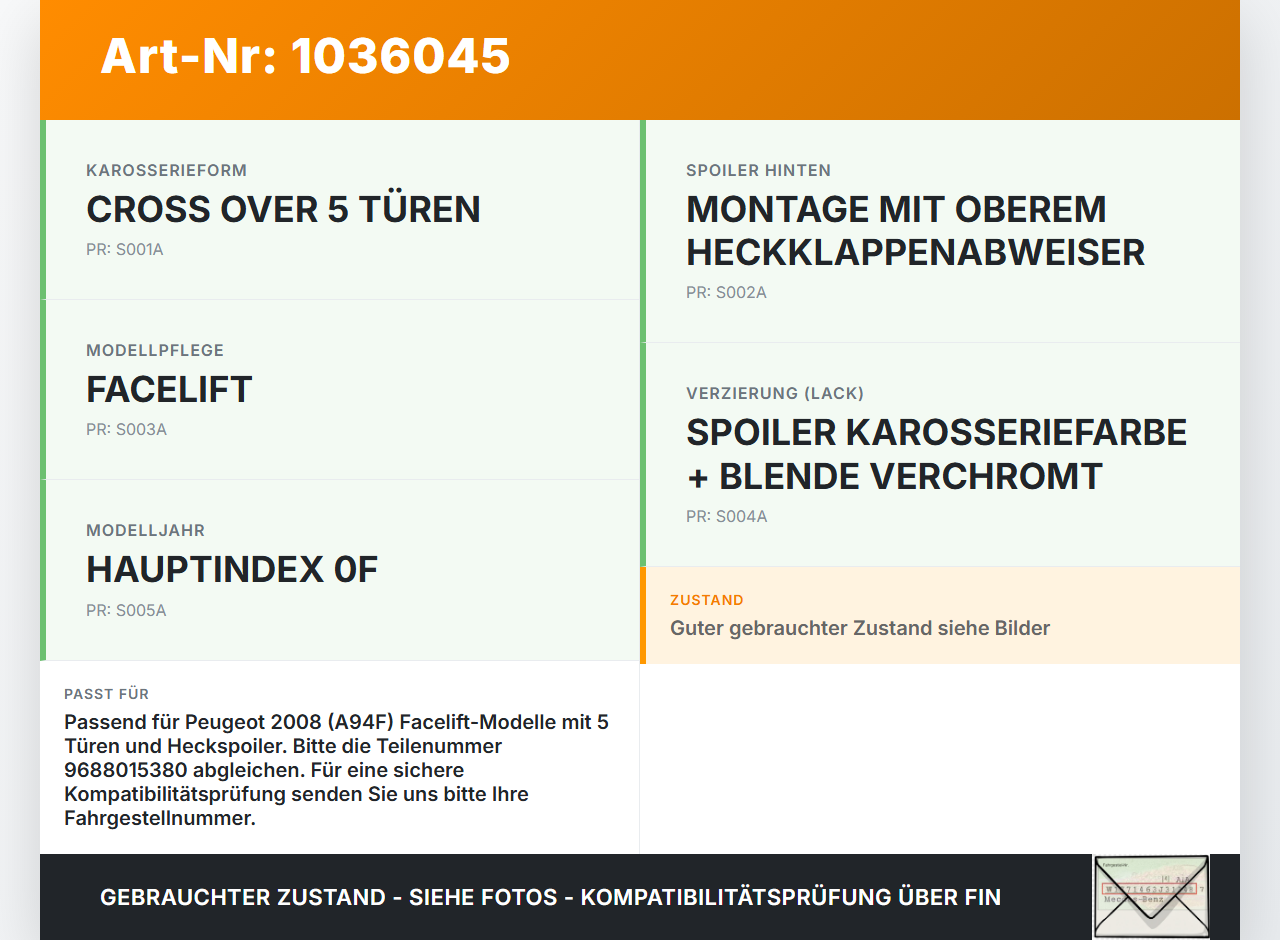 Peugeot 2008 CU 16-19 Bremslicht 3te Bremsleuchte für Klappe Peugeot 2008 CU 16-19 30.08.2017 9688015380 9800412880... Vorschau 3