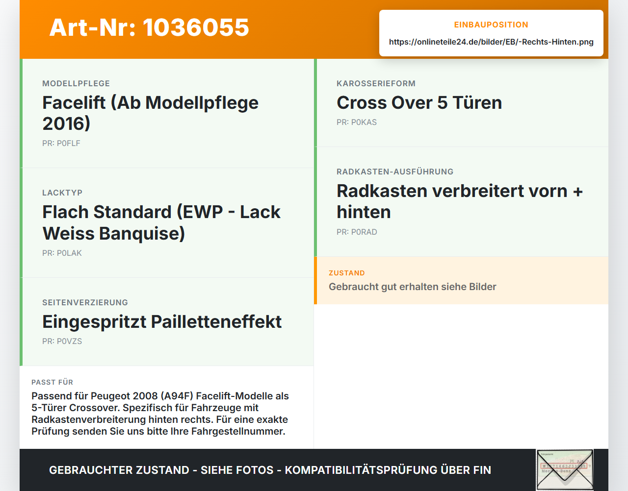 Peugeot 2008 CU 16-19 Verkleidung Abdeckung Rechts Hinten Peugeot 2008 CU 16-19 30.08.2017 9814855480 gebraucht Vorschau 3
