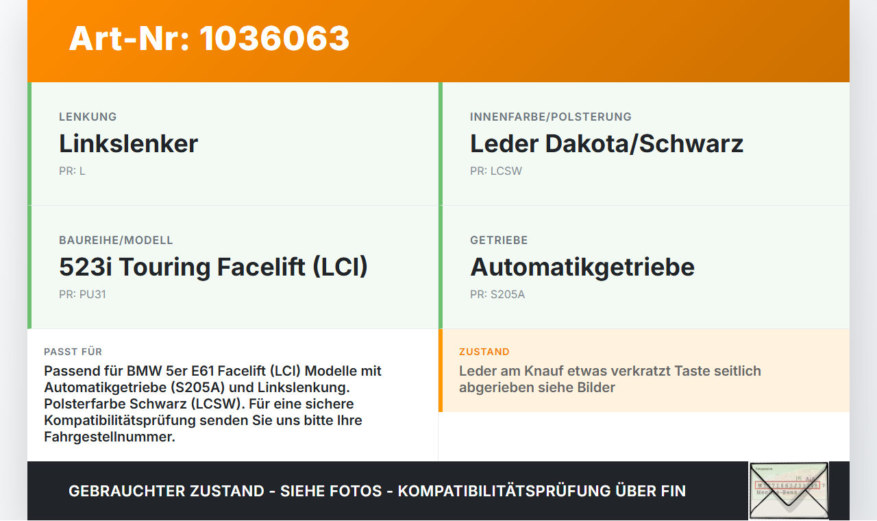 BMW 5er E61 LCI 07-10 3,0 200KW Autom Schaltkulisse Schalthebel BMW 5er E61 LCI 07-10 30.06.2009 6131-9213651... Vorschau 3
