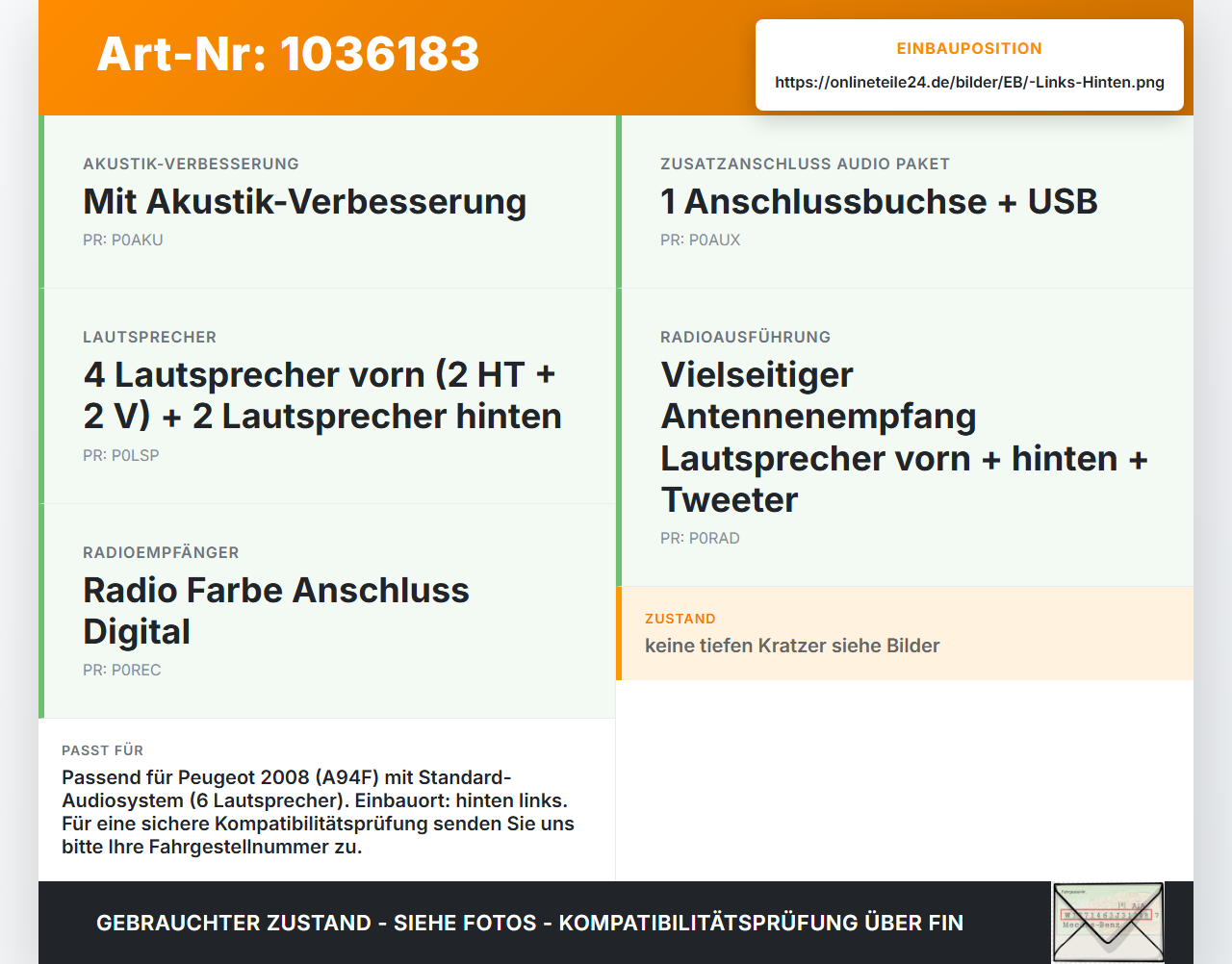 Peugeot 2008 CU 16-19 Lautsprecher Links Hinten Peugeot 2008 CU 16-19 30.08.2017 9809320280-00 90016439404... Vorschau 3