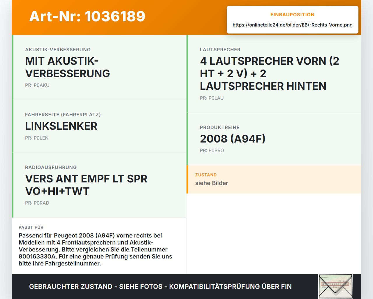 Peugeot 2008 CU 16-19 Lautsprecher Rechts Vorne Peugeot 2008 CU 16-19 30.08.2017 9803520180-00 900163330A... Vorschau 3