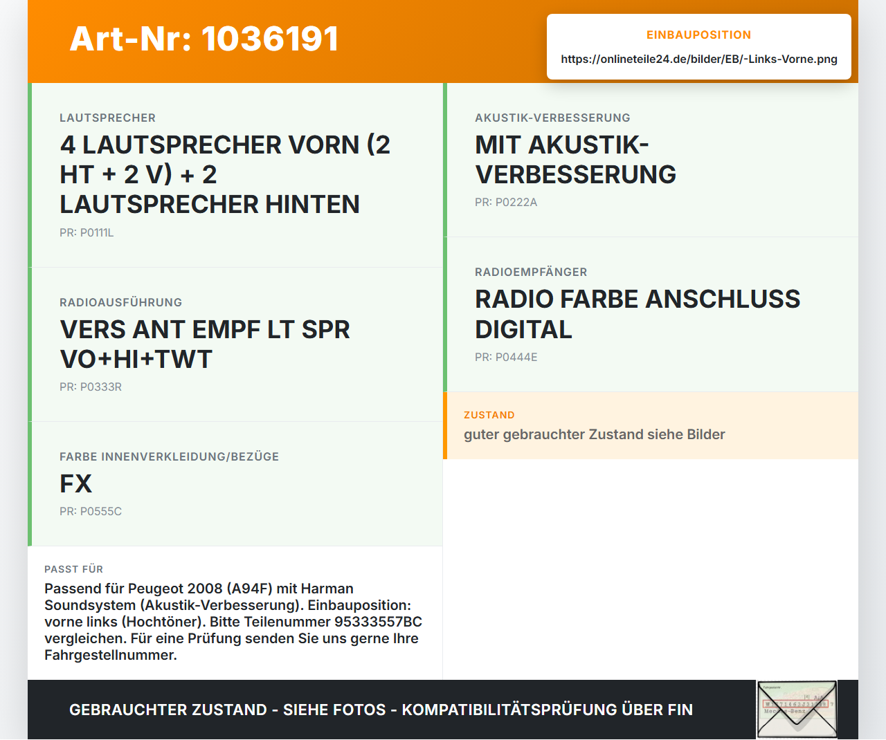 Peugeot 2008 CU 16-19 Lautsprecher Hochtöner Harman Links Vorne Pos.2 Peugeot 2008 CU 16-19 30.08.2017 9633355780... Vorschau 3