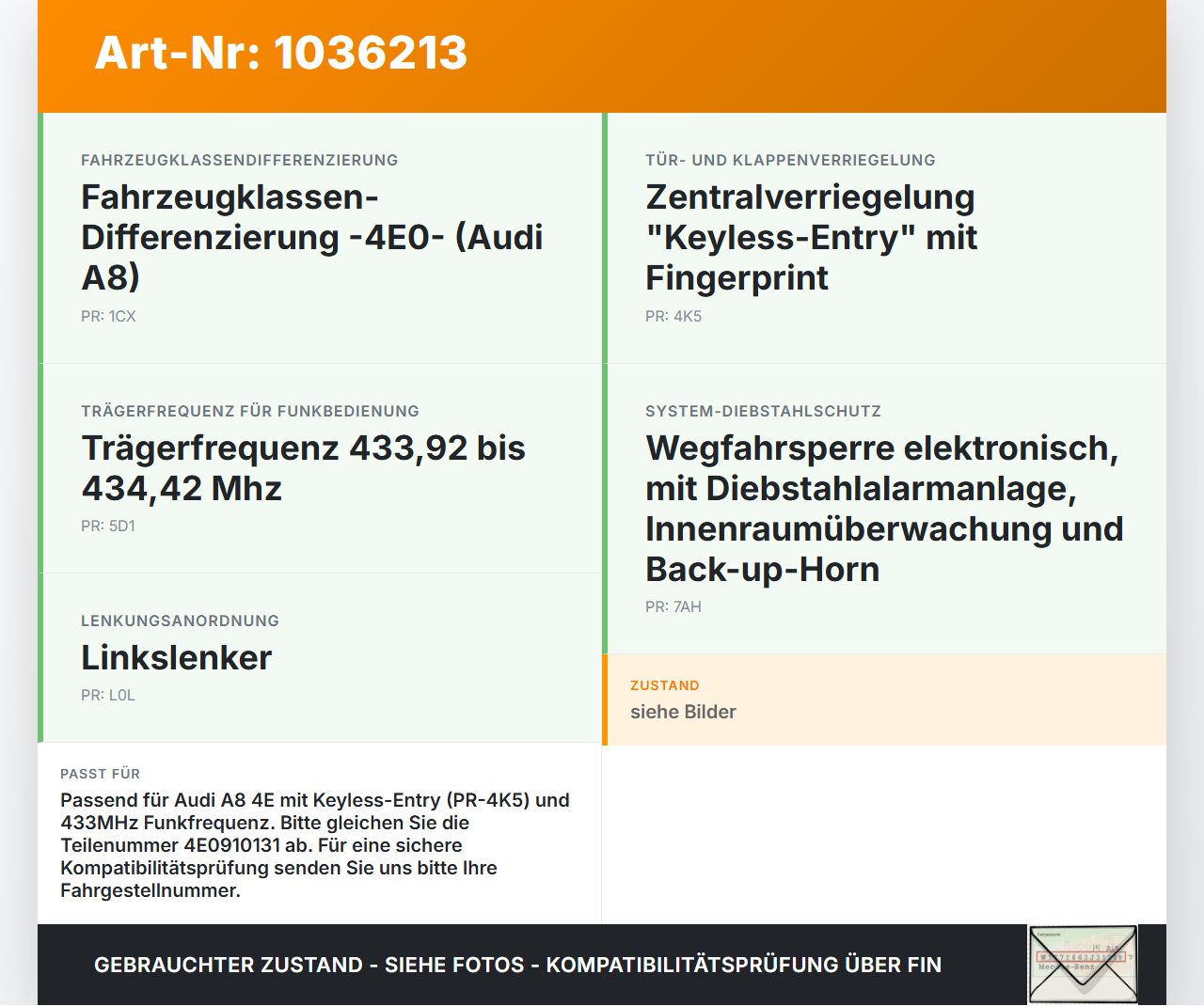 Audi A8 4E 05-08 Steuergerät Modul Kessy Keyless Go Audi A8 4E 05-08 17.05.2006 4E0907181A 4E0909131K 4E0910131... Vorschau 3
