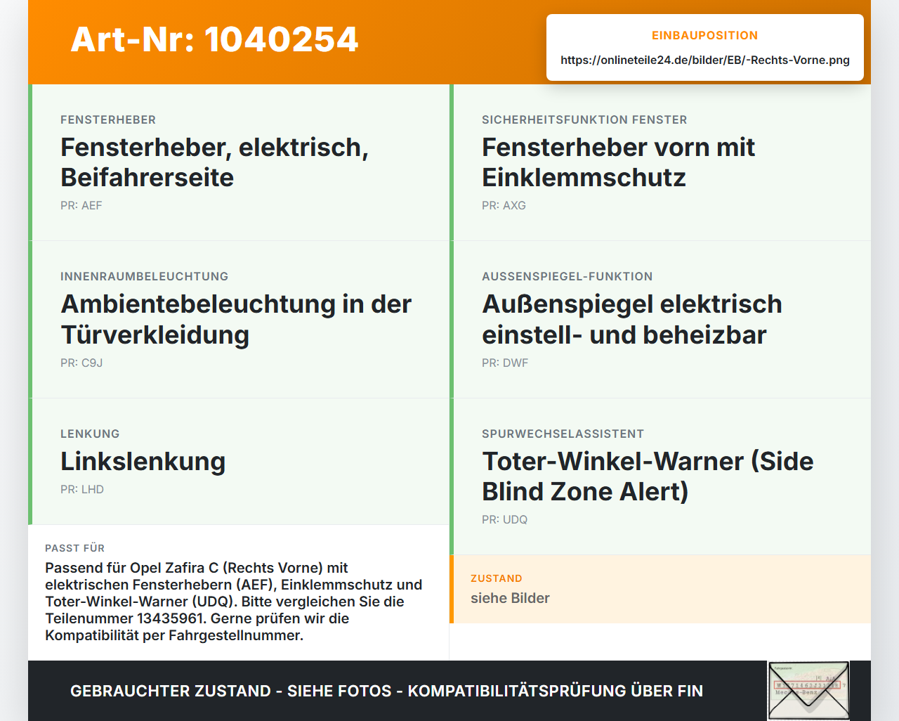 Opel Zafira C 11-16 Kabelbaum für Tür und Fensterheber Rechts Vorne Opel Zafira C 11-16 16.10.2014 13435961 gebraucht Vorschau 3