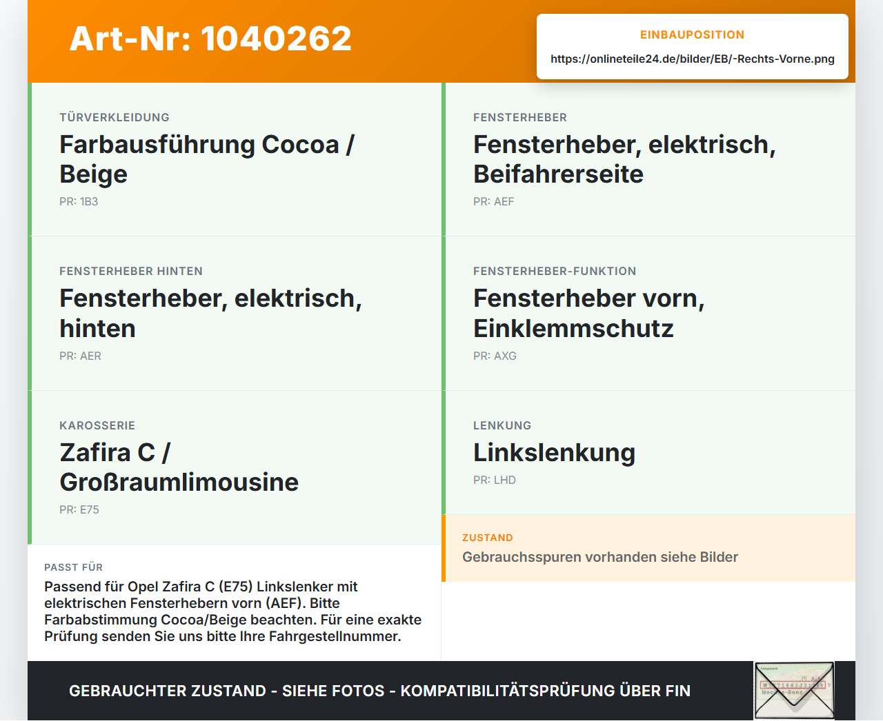 Opel Zafira C 11-16 Fensterheberschalter Schalter Rechts Vorne Opel Zafira C 11-16 16.10.2014 13301887 gebraucht Vorschau 3