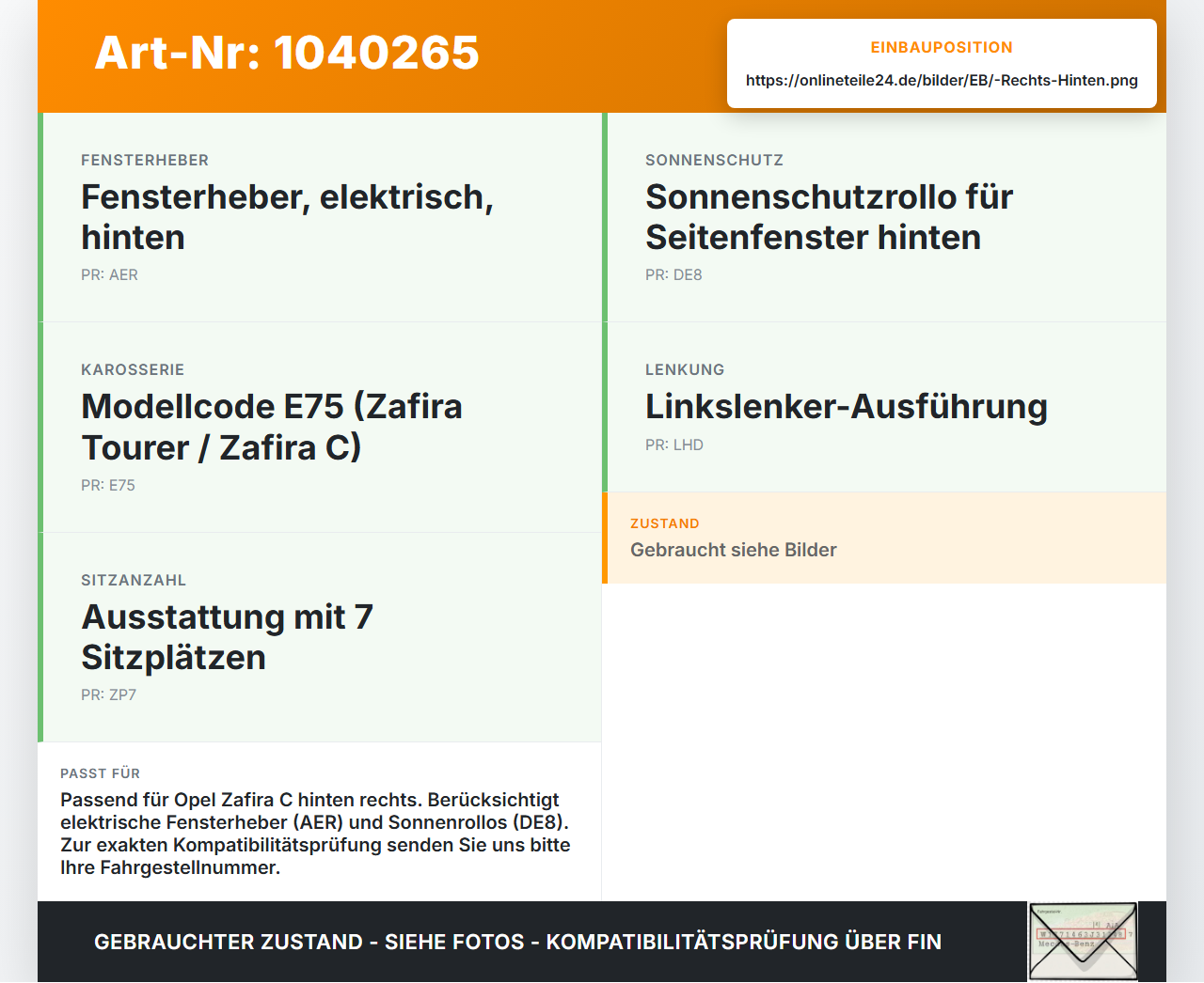 Opel Zafira C 11-16 Türfangband Rechts Hinten Opel Zafira C 11-16 16.10.2014 20778752 5173991 gebraucht Vorschau 3