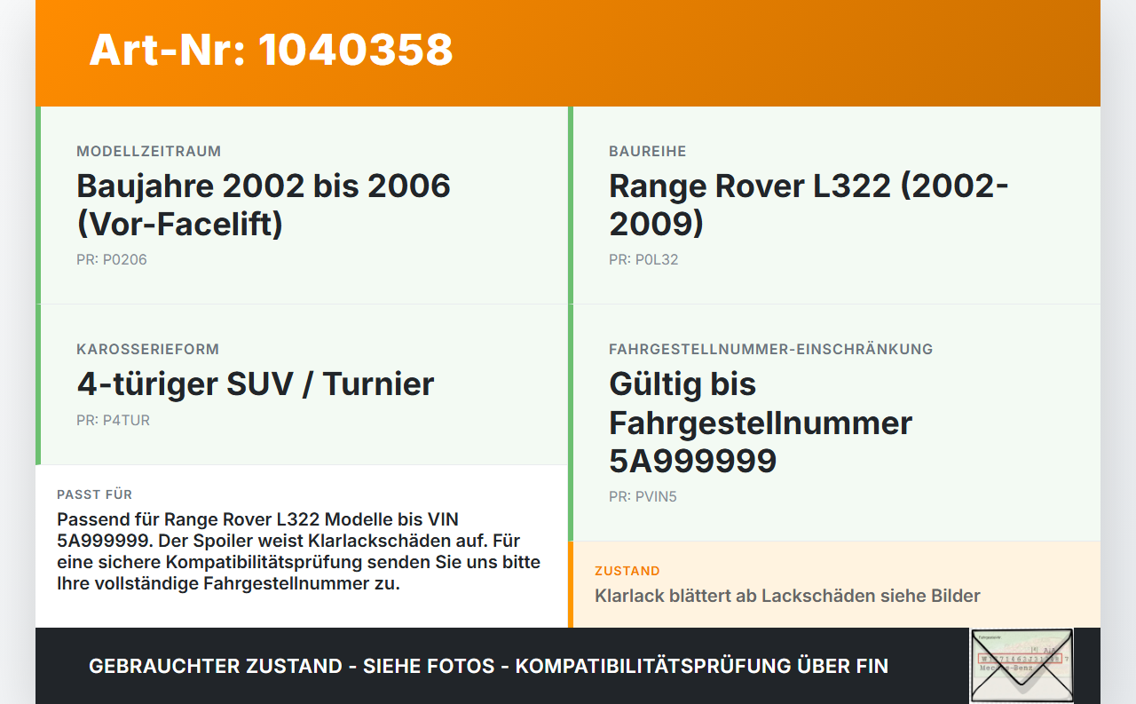 Land Range Rover III L322 02-06 Spoiler für Heckklappe Land Range Rover III L322 02-06 02.08.2002 DFD000200LML gebraucht Vorschau 3