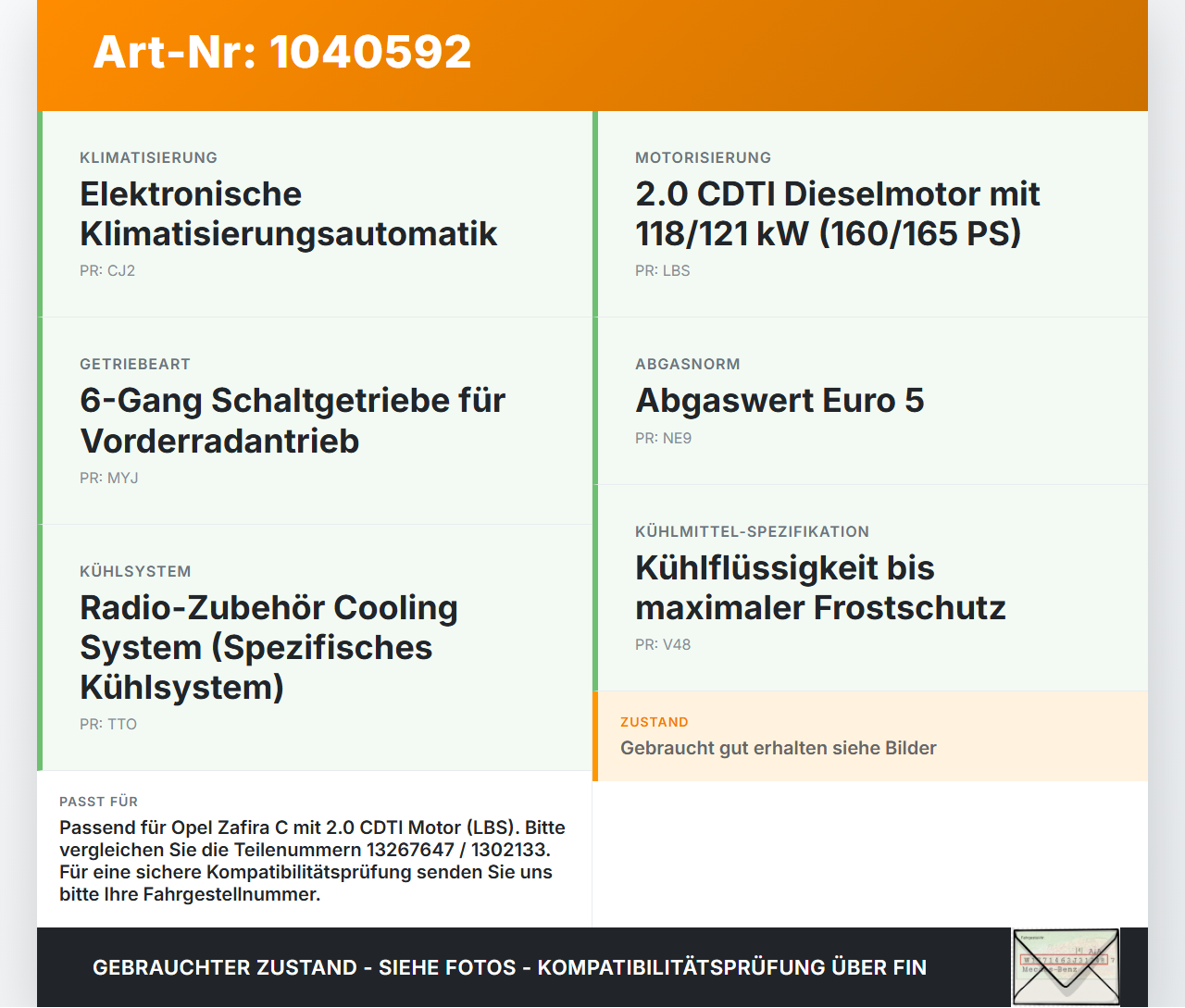 Opel Zafira C 11-16 CDTi 2,0 121KW Ladeluftkühler Kühler Opel Zafira C 11-16 16.10.2014 13267647 gebraucht Vorschau 3