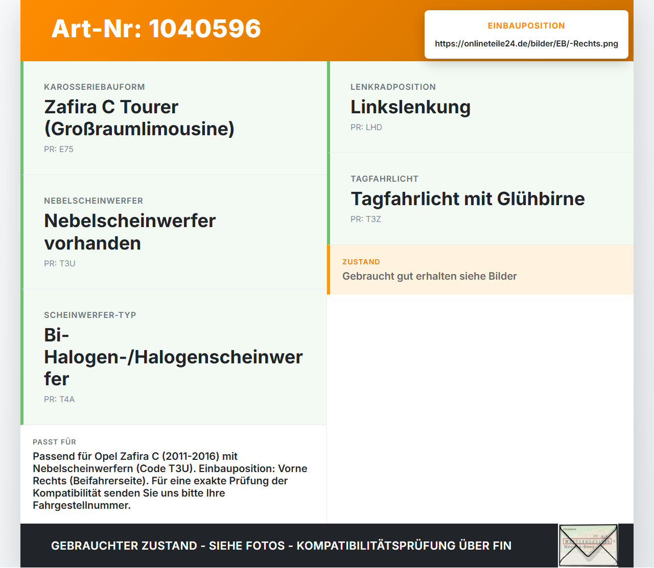 Opel Zafira C 11-16 Nebelscheinwerfer Rechts orig Opel Zafira C 11-16 16.10.2014 20863017 662588537 1090074 gebraucht Vorschau 3