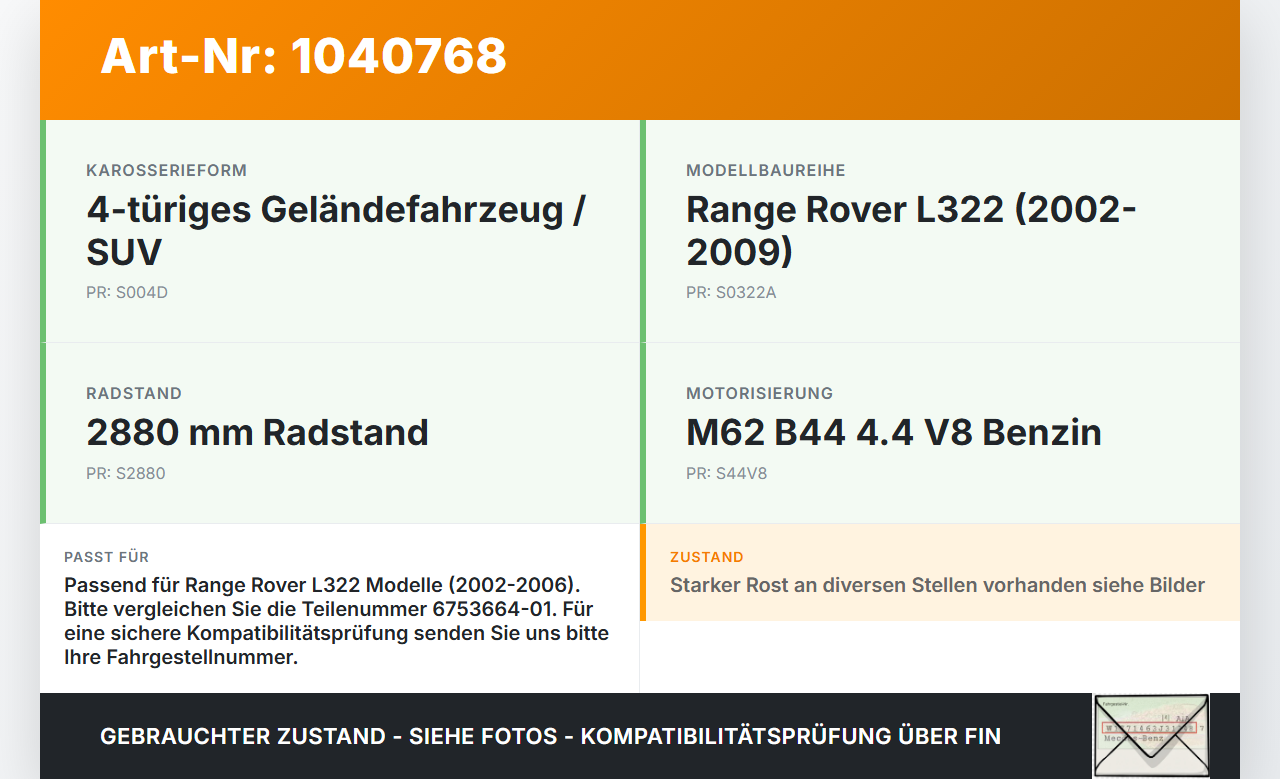Land Range Rover III L322 02-06 Wagenheber Land Range Rover III L322 02-06 02.08.2002 LR029584 6753664-01 gebraucht Vorschau 3