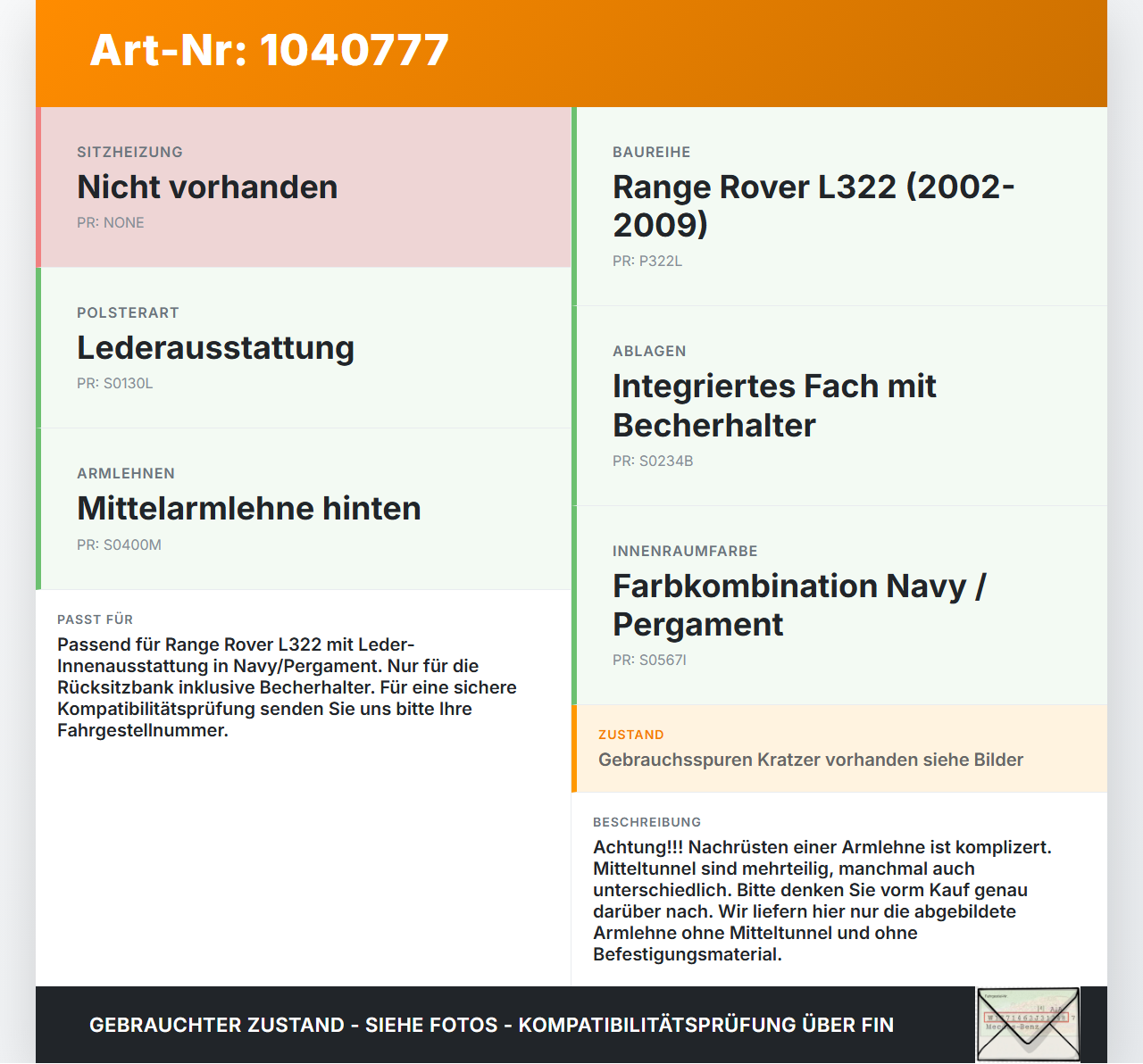 Land Range Rover III L322 02-06 Armlehne Mittelarmlehne Auflage mit Becherhalter für Rücksitzbank Land Range Rover... Vorschau 3