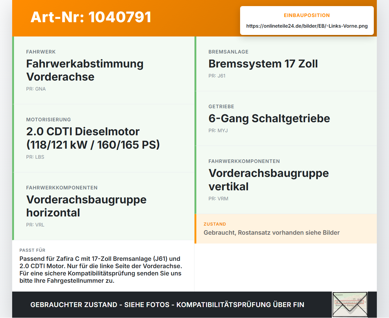Opel Zafira C 11-16 Federbein Stossdämpfer Vorne Links Opel Zafira C 11-16 16.10.2014 13419911 552953660 gebraucht Vorschau 3