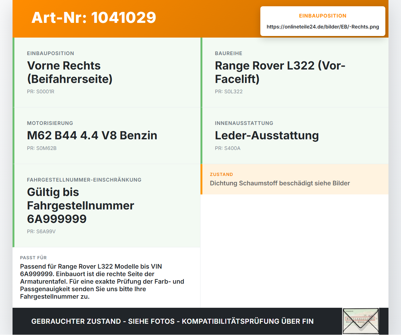 Land Range Rover III L322 02-06 Luftdusche Luftdüse Rechts Land Range Rover III L322 02-06 02.08.2002 JVE000041... Vorschau 3