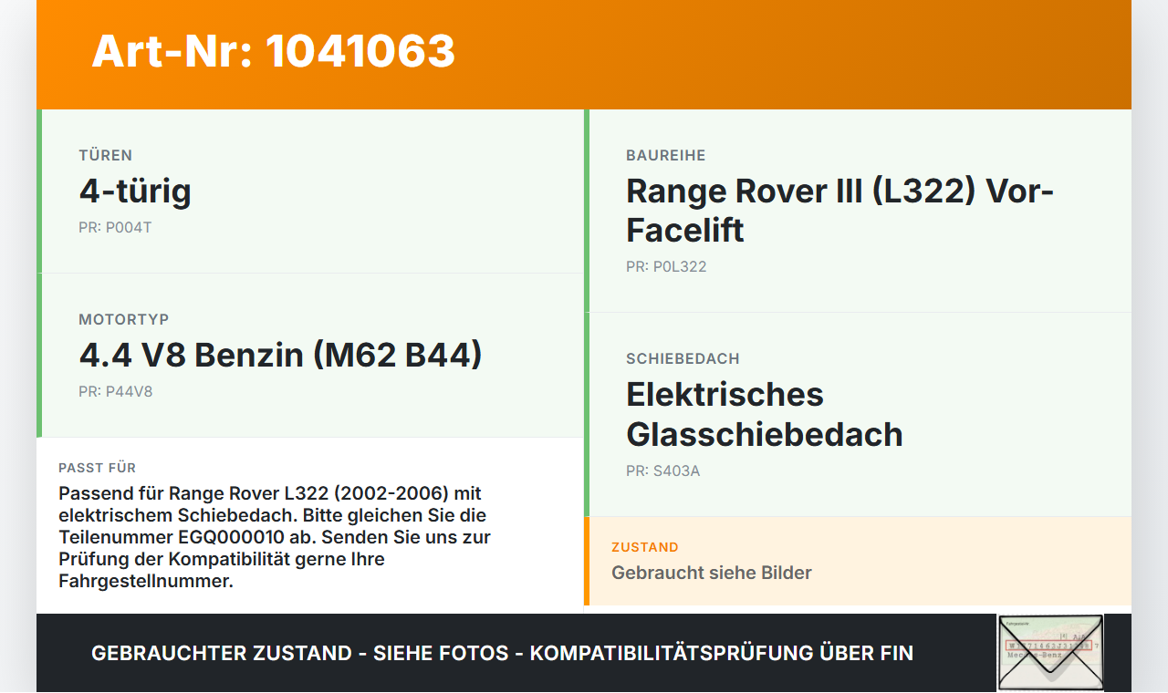 Land Range Rover III L322 02-06 Schiebedachmotor Land Range Rover III L322 02-06 02.08.2002 EGQ000010 770.60002... Vorschau 3
