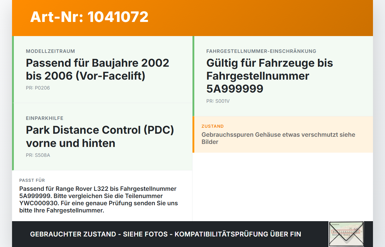 Land Range Rover III L322 02-06 Steuergerät SG PDC Einparkhilfe Land Range Rover III L322 02-06 02.08.2002... Vorschau 3
