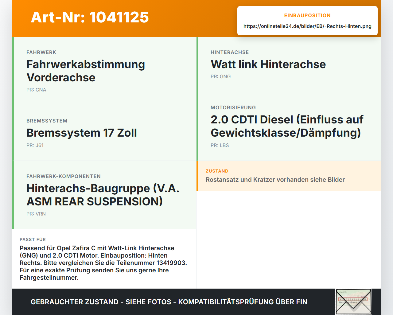 Opel Zafira C 11-16 Stossdämpfer Rechts Hinten Opel Zafira C 11-16 16.10.2014 13419903 gebraucht Vorschau 3