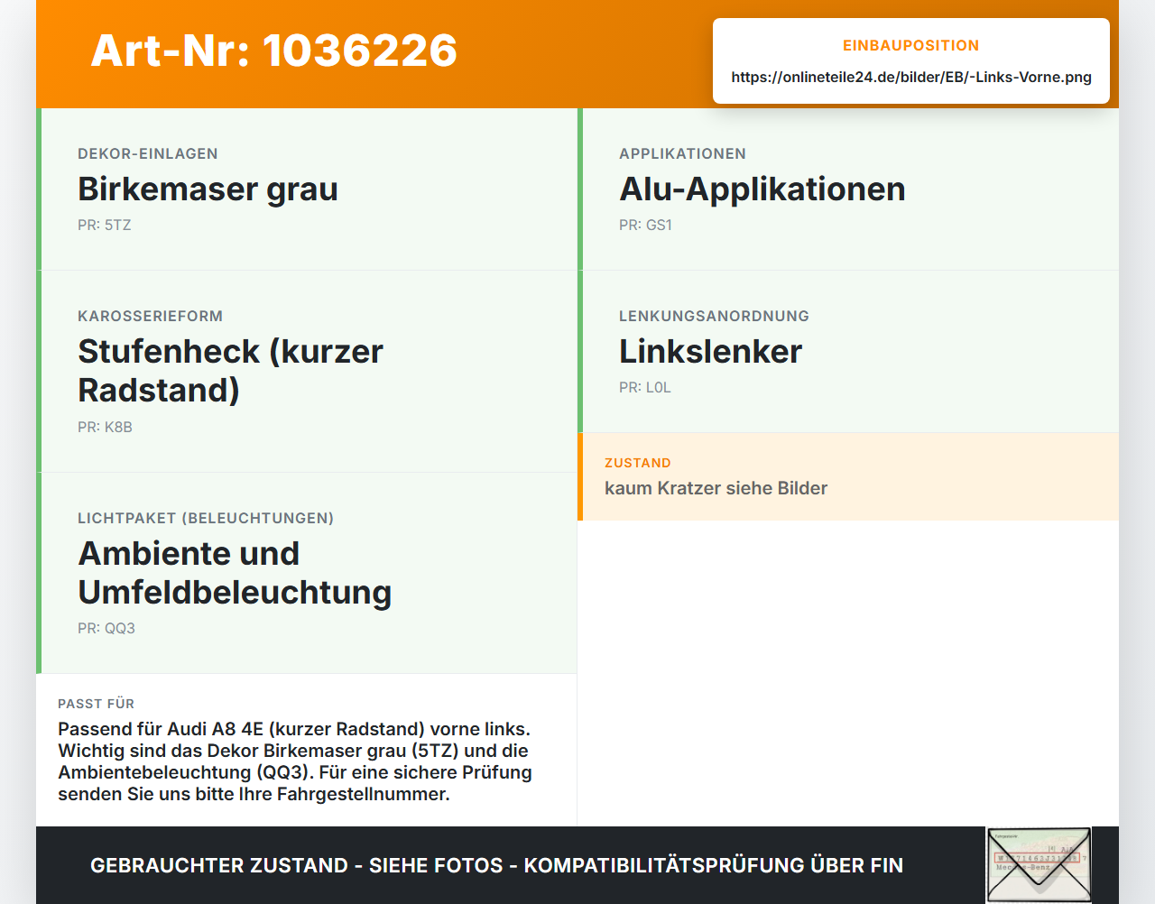 Audi A8 4E 05-08 Kurz Türleiste Türblende Innen Blende Links Vorne LY7W Audi A8 4E 05-08 17.05.2006 gebraucht Vorschau 3