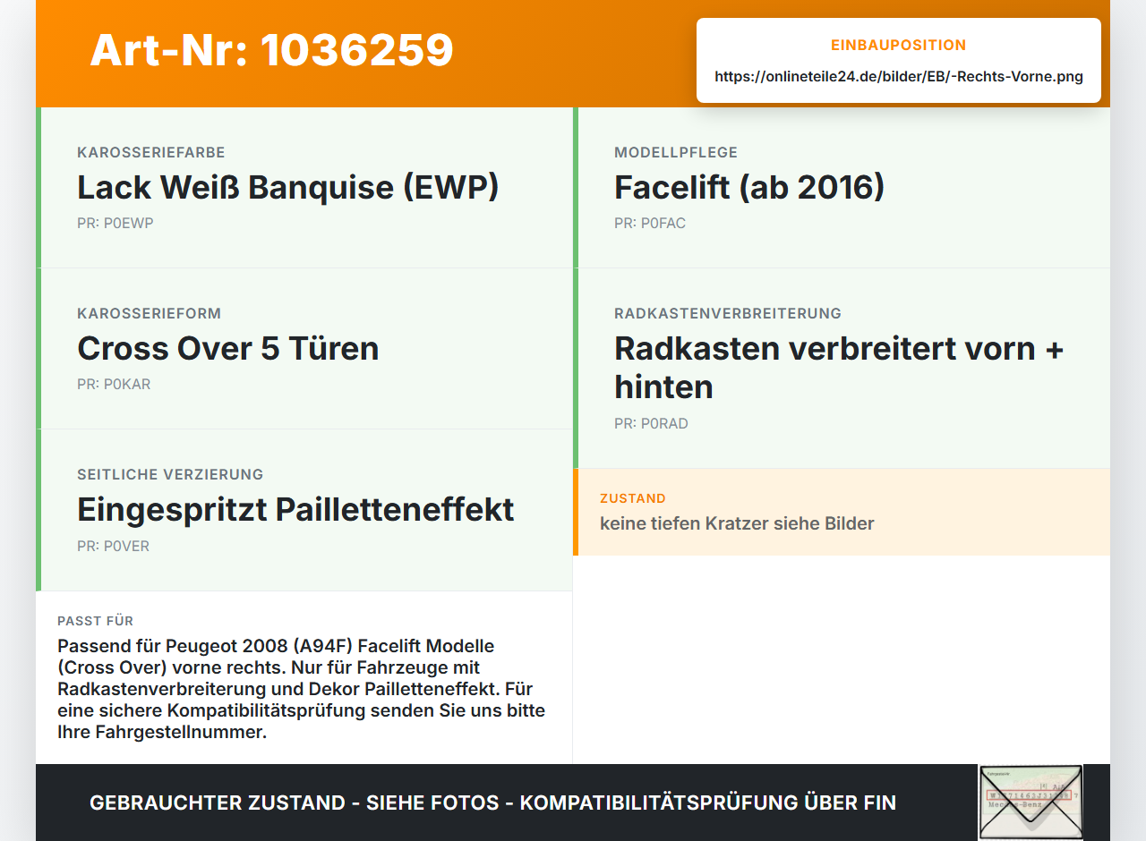 Peugeot 2008 CU 16-19 Türleiste Beplankung Rechts Vorne Aussen EWP Peugeot 2008 CU 16-19 30.08.2017 9678377777 gebraucht Vorschau 3