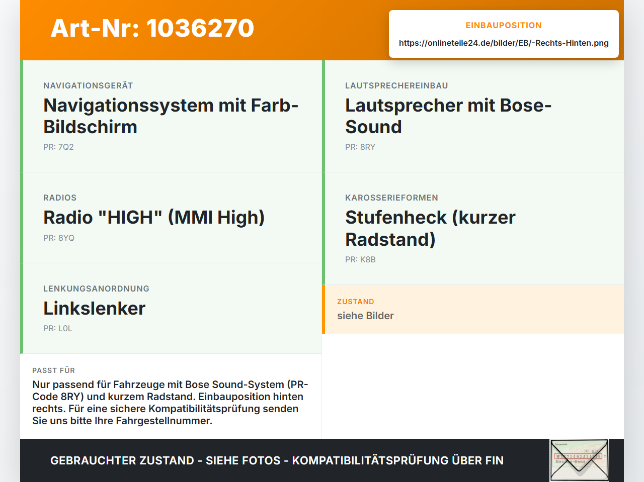 Audi A8 4E 05-08 Kurz Lautsprecher Rechts Hinten Orig. Bose Audi A8 4E 05-08 17.05.2006 4E0035415 4E0035411H... Vorschau 3