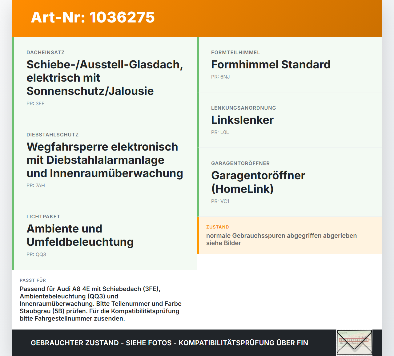 Audi A8 4E 05-08 Innenleuchte Innenraumleuchte Audi A8 4E 05-08 17.05.2006 4E0947111AC 4E0947111ACEC3 405141 gebraucht Vorschau 3