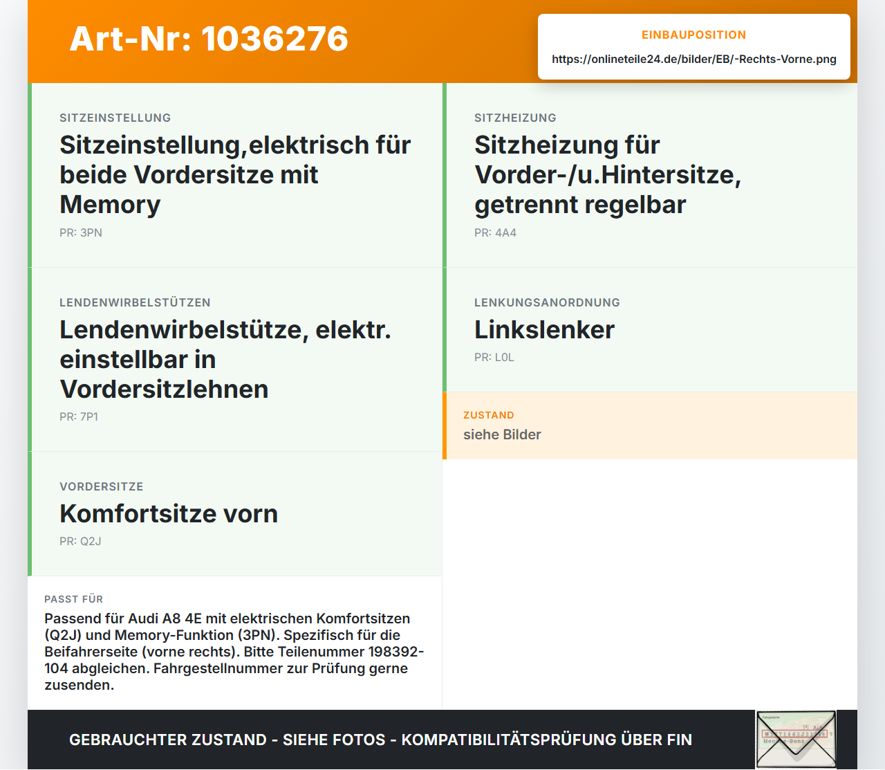 Audi A8 4E 05-08 Relais Stellmotor Sitzverstellung Rechts Vorne Audi A8 4E 05-08 17.05.2006 3D0959311A 0130002530... Vorschau 3