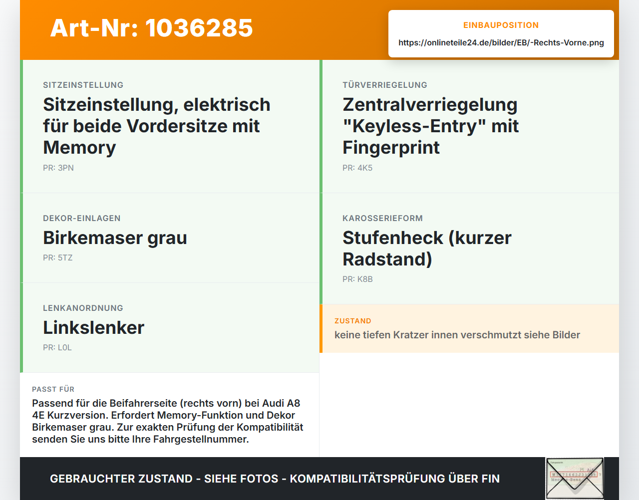 Audi A8 4E 05-08 Kurz Ablagefach Blende Tür Rechts Vorne Memory Schalter Audi A8 4E 05-08 17.05.2006 4E1863978A... Vorschau 3