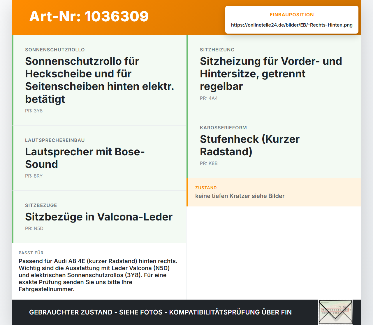 Audi A8 4E 05-08 Kurz Ablagefach Blende für Tür Rechts Hinten Leder Audi A8 4E 05-08 17.05.2006 4E0857406E... Vorschau 3
