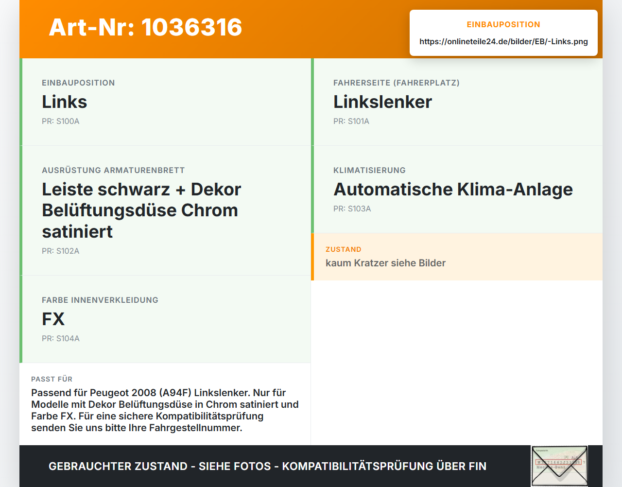 Peugeot 2008 CU 16-19 Luftdusche Luftdüse Links Peugeot 2008 CU 16-19 30.08.2017 9833131777 gebraucht Vorschau 3