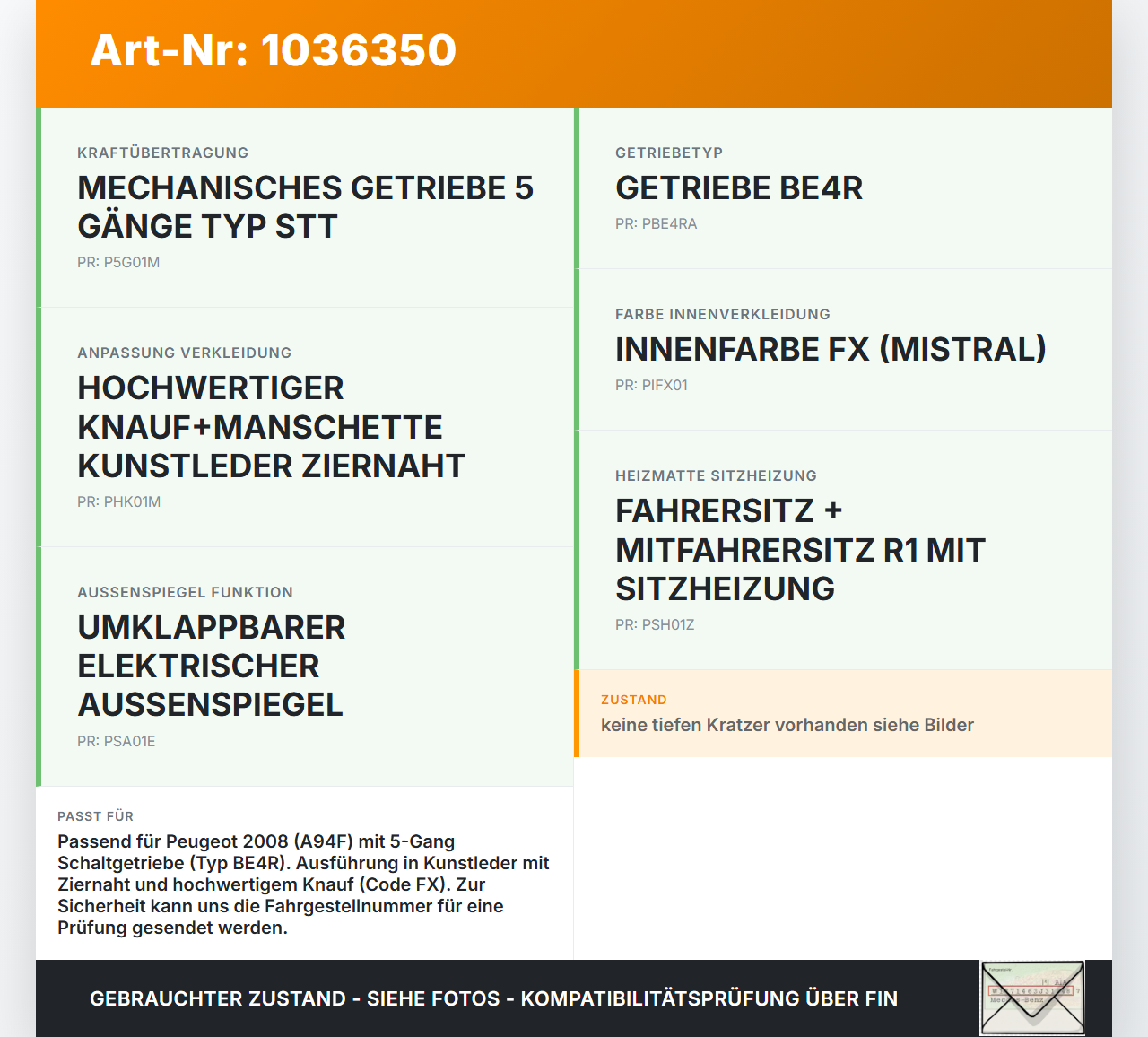 Peugeot 2008 CU 16-19 Schaltsack Schaltmanschette Schaltknauf Peugeot 2008 CU 16-19 30.08.2017 gebraucht Vorschau 3