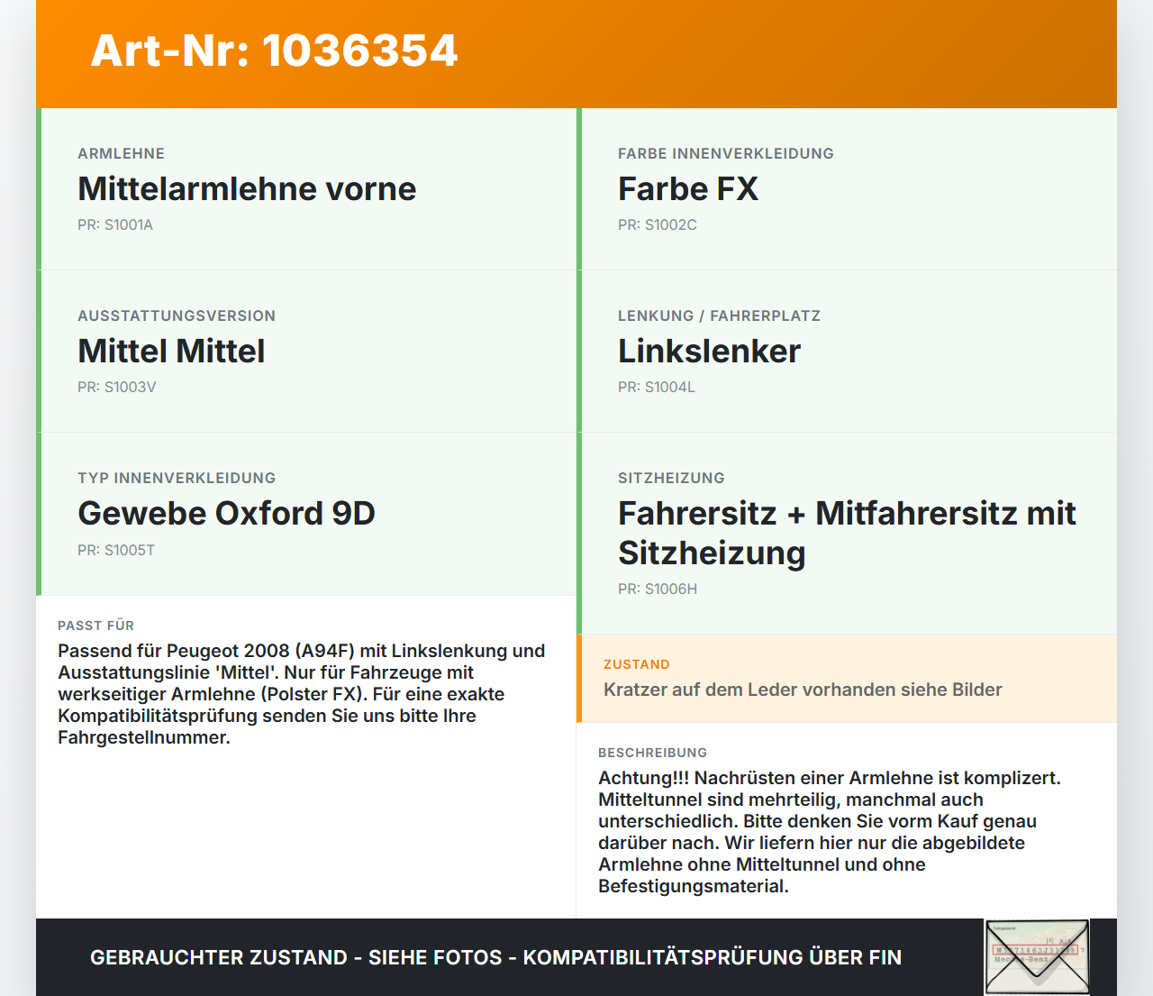 Peugeot 2008 CU 16-19 Armlehne Mittelarmlehne Auflage Peugeot 2008 CU 16-19 30.08.2017 gebraucht Vorschau 3