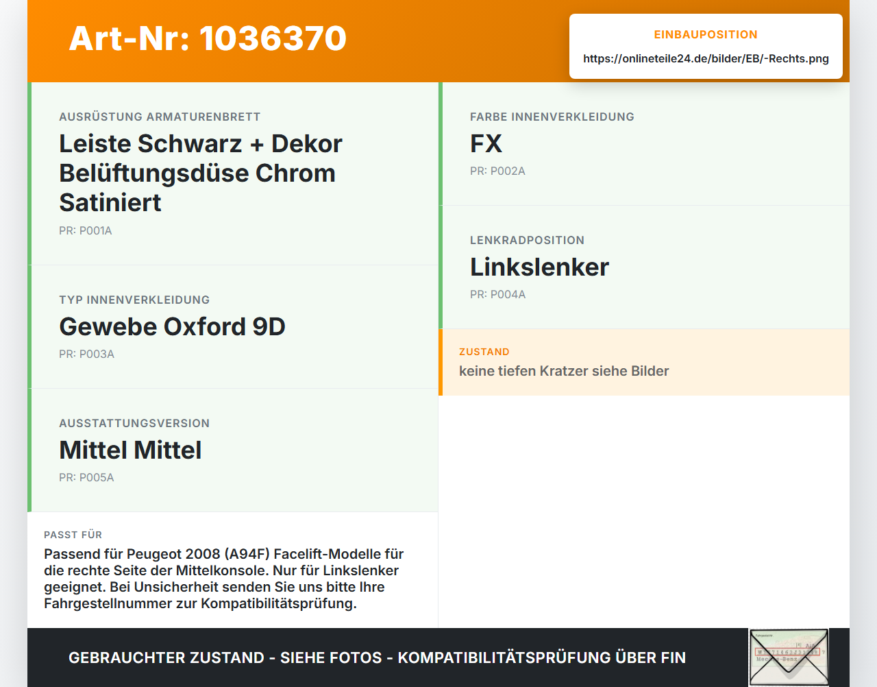 Peugeot 2008 CU 16-19 Blende Innen Zierleiste für Mittelkonsole Rechts Peugeot 2008 CU 16-19 30.08.2017 03300679... Vorschau 3