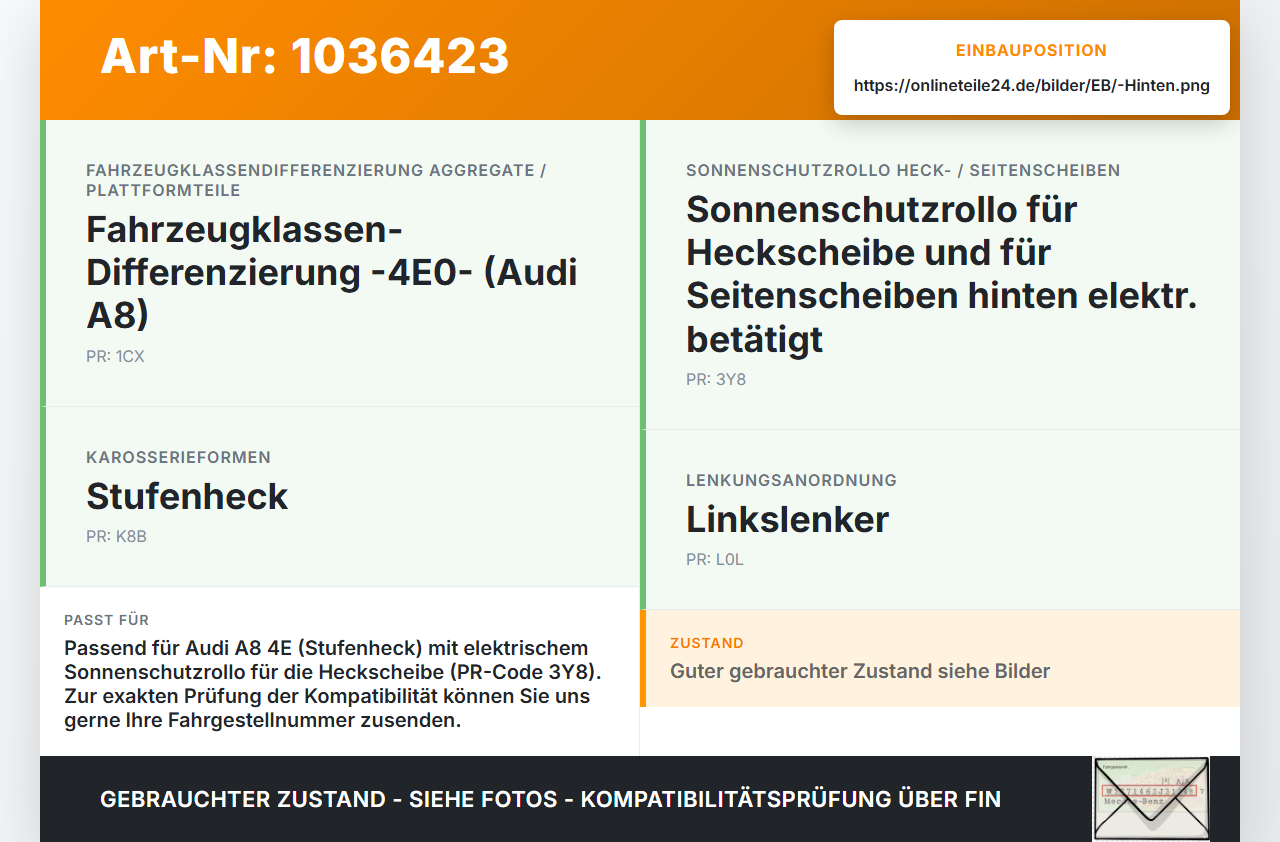 Audi A8 4E 05-08 Stellmotor für Elektr. Sonnenschutzrollo Hinten Audi A8 4E 05-08 17.05.2006 gebraucht Vorschau 3