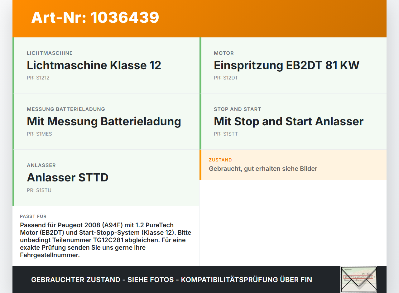 Peugeot 2008 CU 16-19 1,2 81KW Lichtmaschine Generator CL12 12V Peugeot 2008 CU 16-19 30.08.2017 9818677980... Vorschau 3