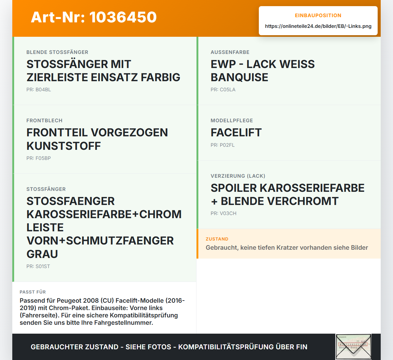 Peugeot 2008 CU 16-19 Chrom Zierleiste Frontblende Frontleiste Links für Stoßstange Peugeot 2008 CU 16-19... Vorschau 3