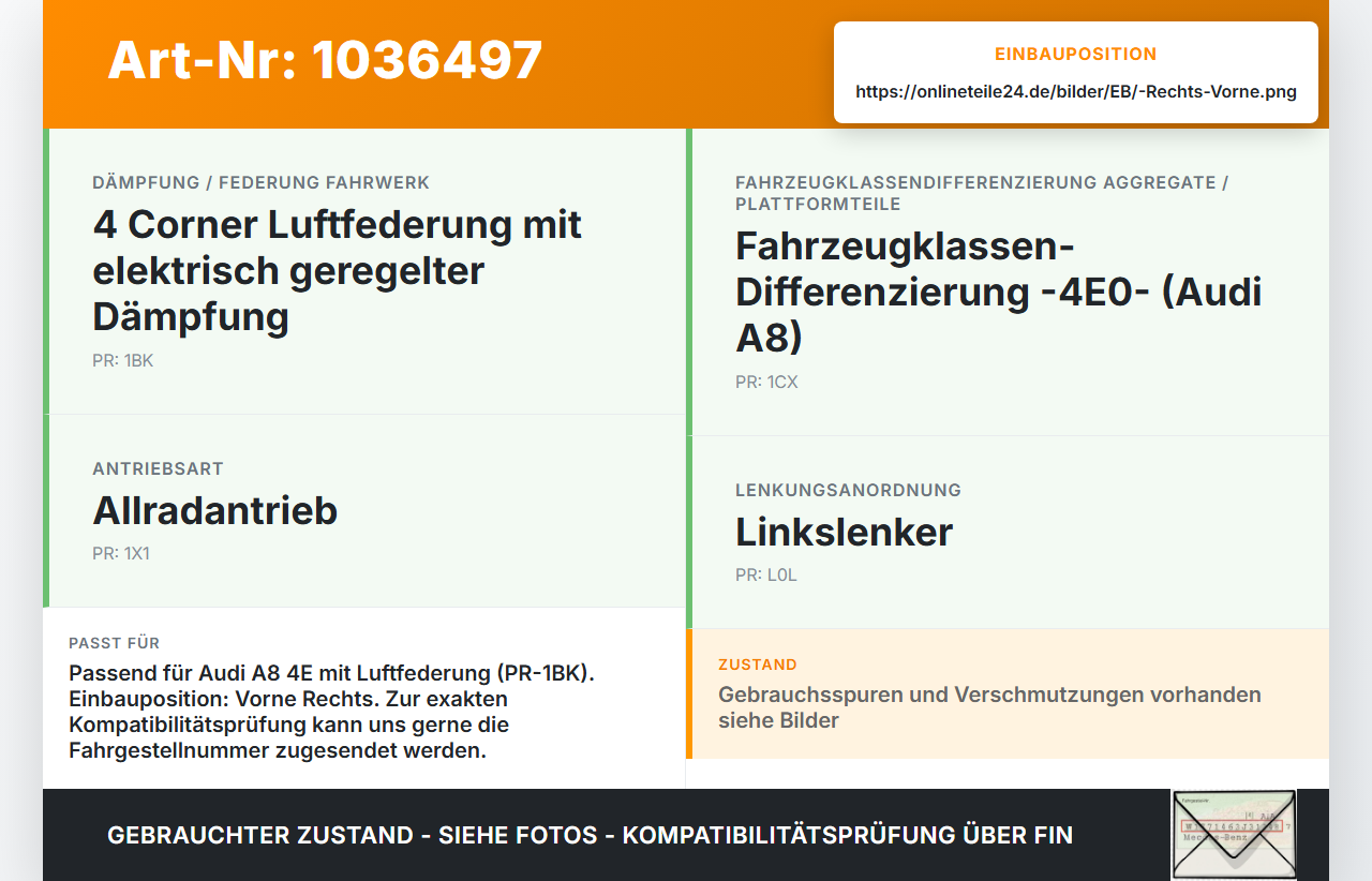 Audi A8 4E 05-08 TDI 3,0 155KW Sensor Beschleunigung Luftfederdämpfer Rechts Vorne Audi A8 4E 05-08 17.05.2006... Vorschau 3