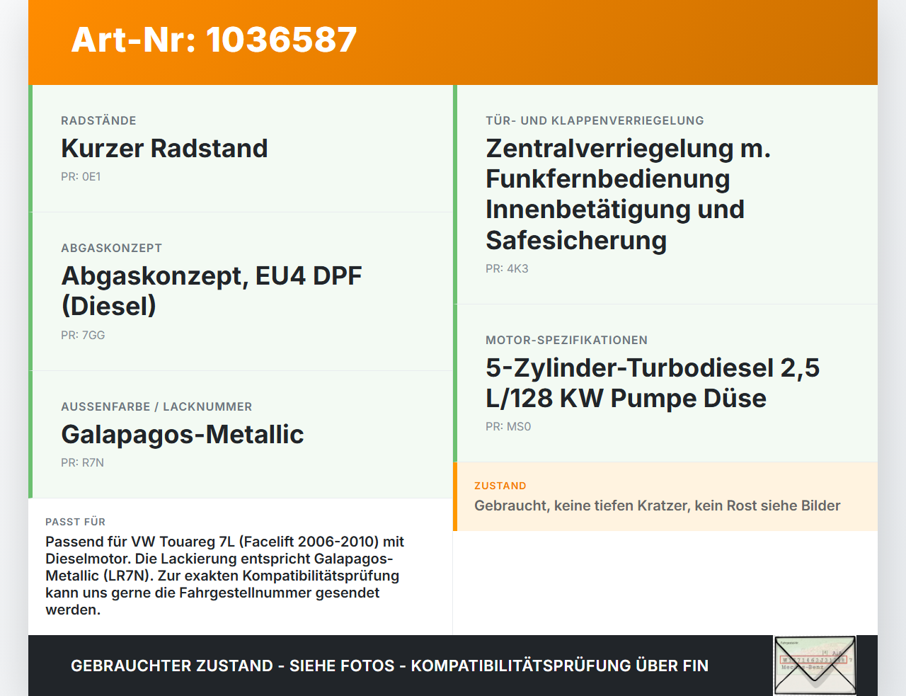 VW Touareg 7L 06-10 Tankdeckel Tankklappe Klappe Diesel Grau LR7N VW Touareg 7L 06-10 18.05.2007 7L6809905B gebraucht Vorschau 3