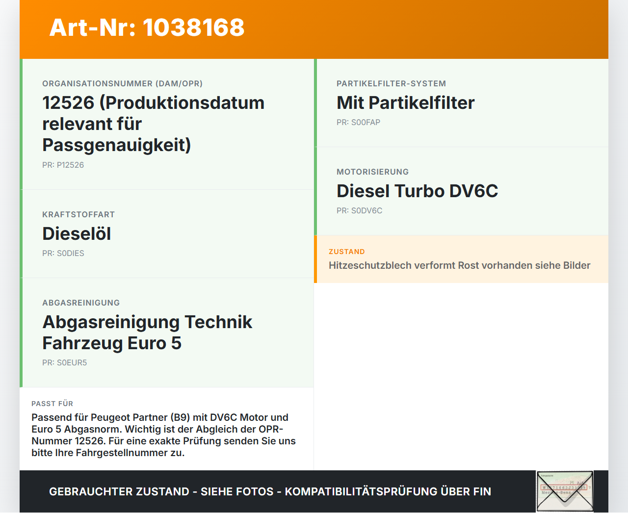 Peugeot Partner Tepee 08-12 HDI 1,6 82KW Partikelfilter Rußpartikelfilter Dieselpartikelfilter DPF Peugeot Partner... Vorschau 3