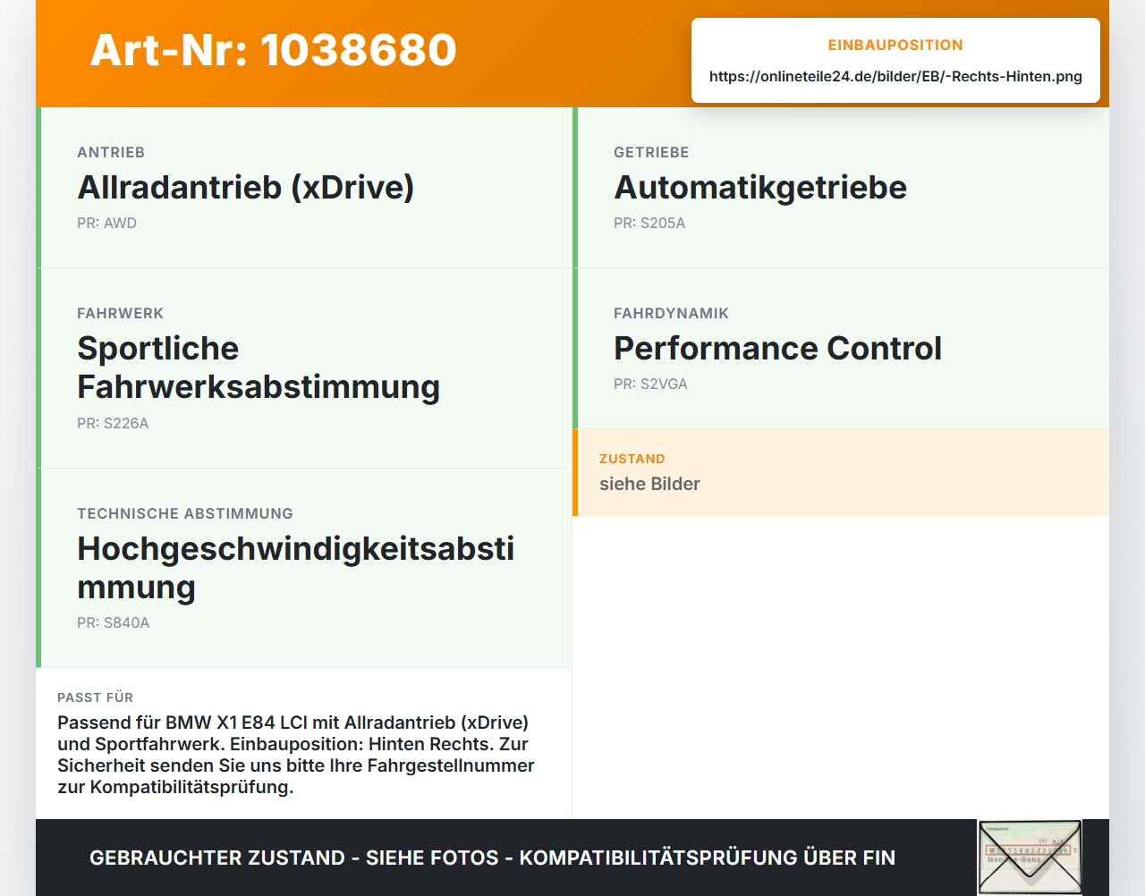 BMW X1 E84 LCI 12-15  2,0d 160KW 4WD Achsschenkel Radnabe mit ABS Rechts Hinten BMW X1 E84 LCI 12-15 29.10.2012... Vorschau 3
