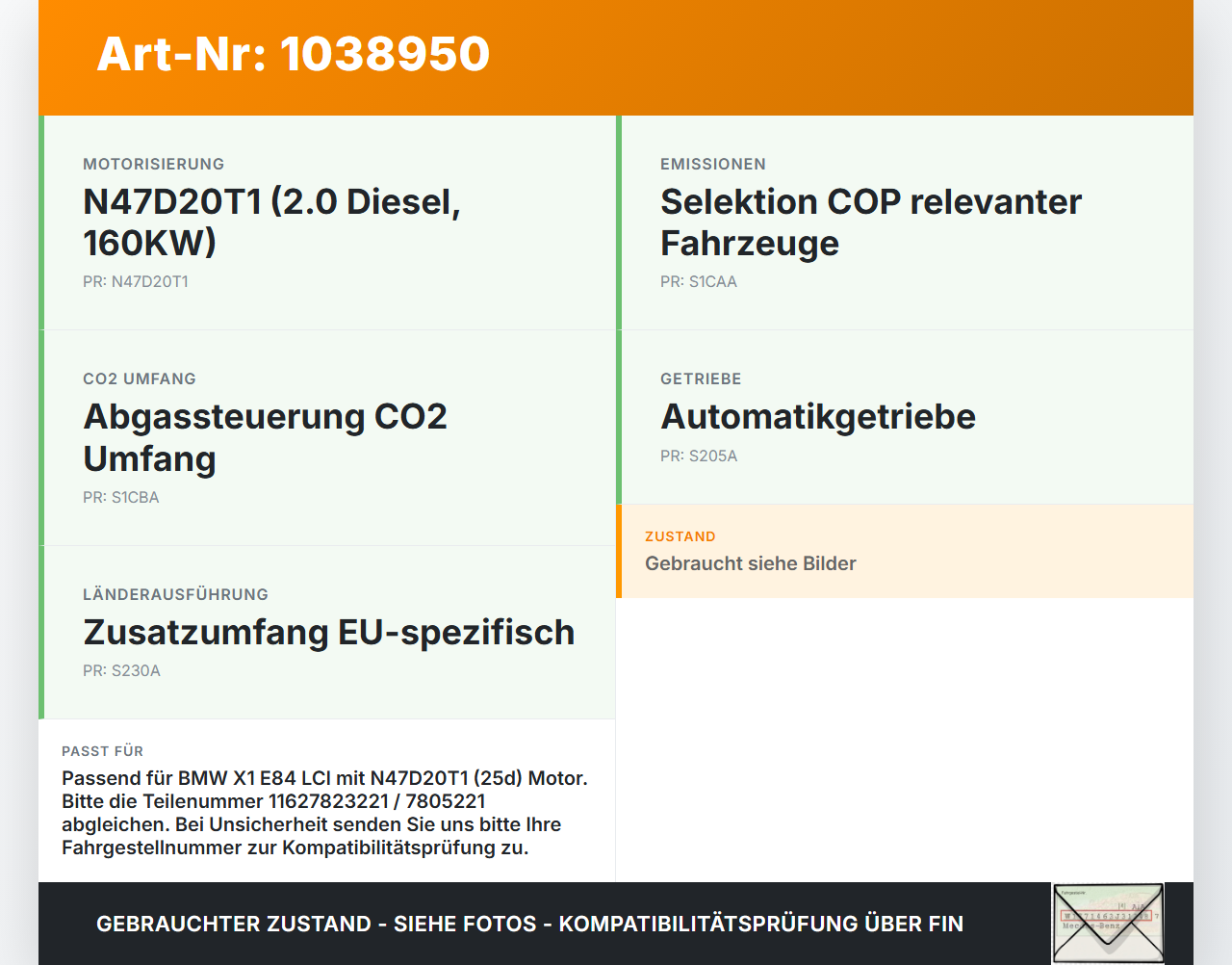 BMW X1 E84 LCI 12-15 2,0d 160KW N47D20T1 Abgaskrümmer BMW X1 E84 LCI 12-15 29.10.2012 7823221 11627823221 7805221... Vorschau 3