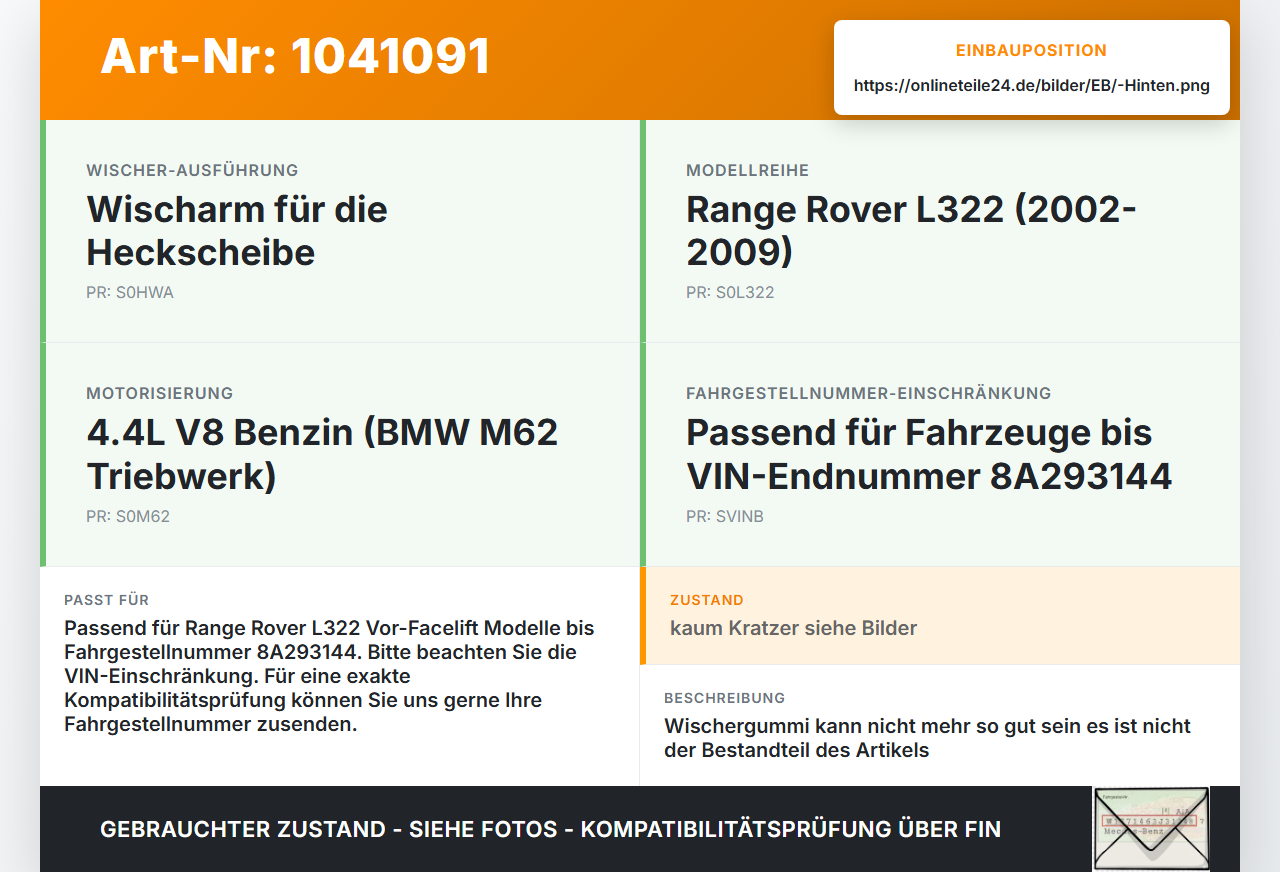 Land Range Rover III L322 02-06 Scheinwerfer Scheibenwischer Wischarm Land Range Rover III L322 02-06 02.08.2002... Vorschau 3