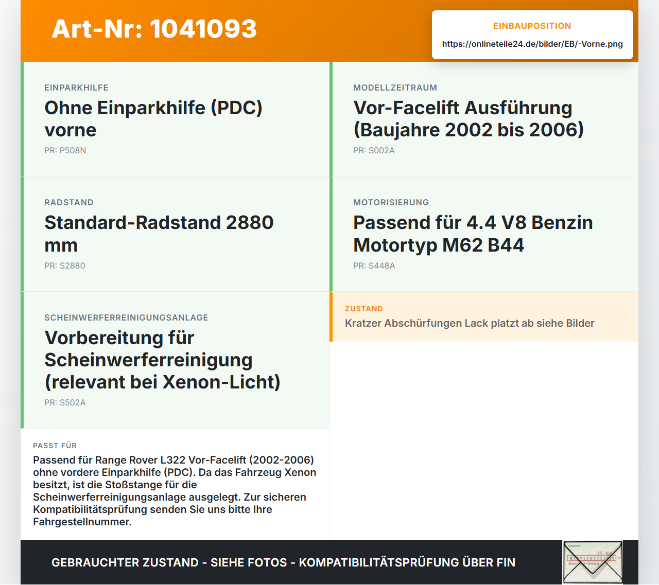 Land Range Rover III L322 02-06 Stoßstange Stoßfänger Frontschürze Vorne Land Range Rover III L322 02-06 02.08.2002... Vorschau 3