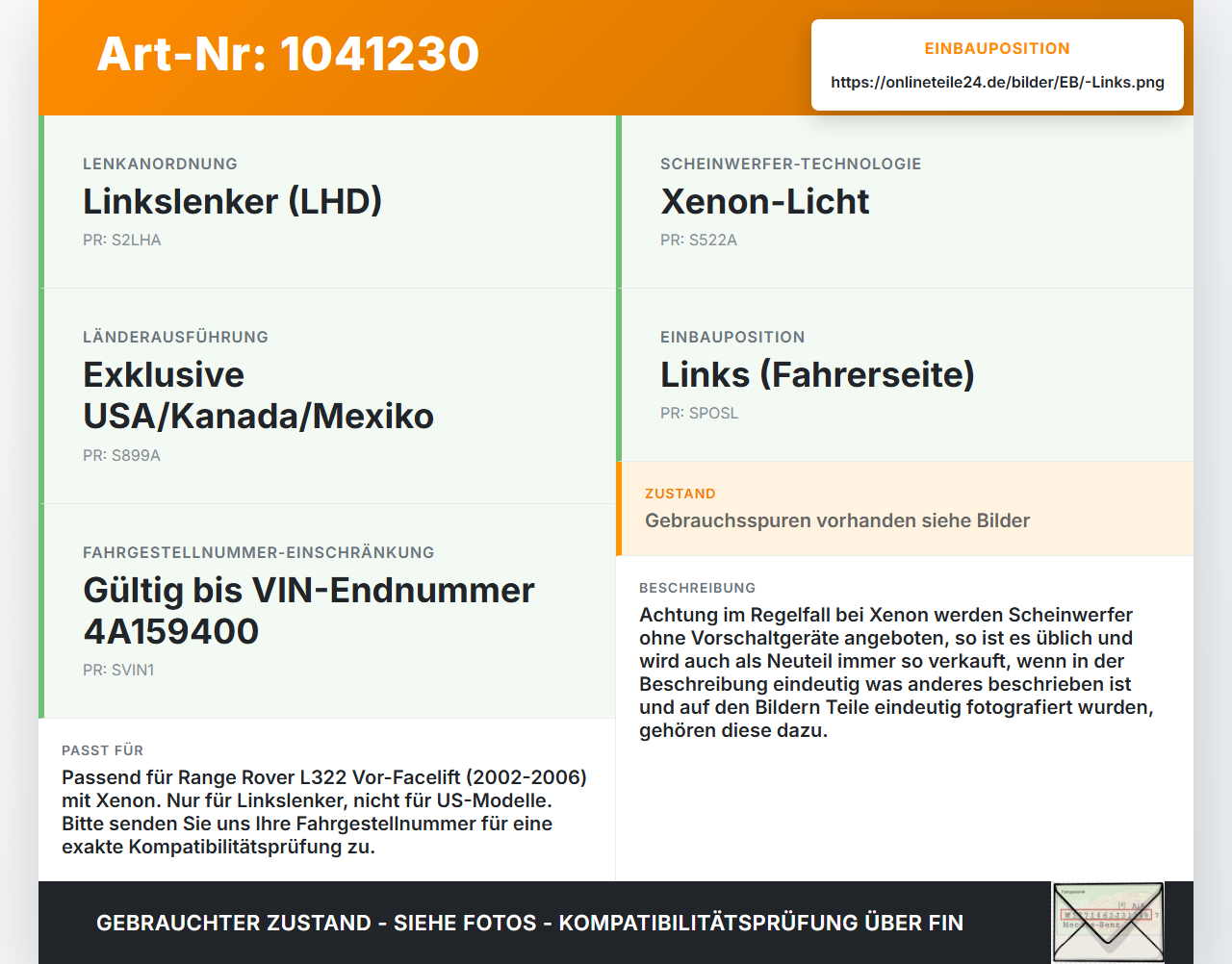 Land Range Rover III L322 02-06 Xenon Scheinwerfer Frontscheinwerfer Links Land Range Rover III L322 02-06... Vorschau 3