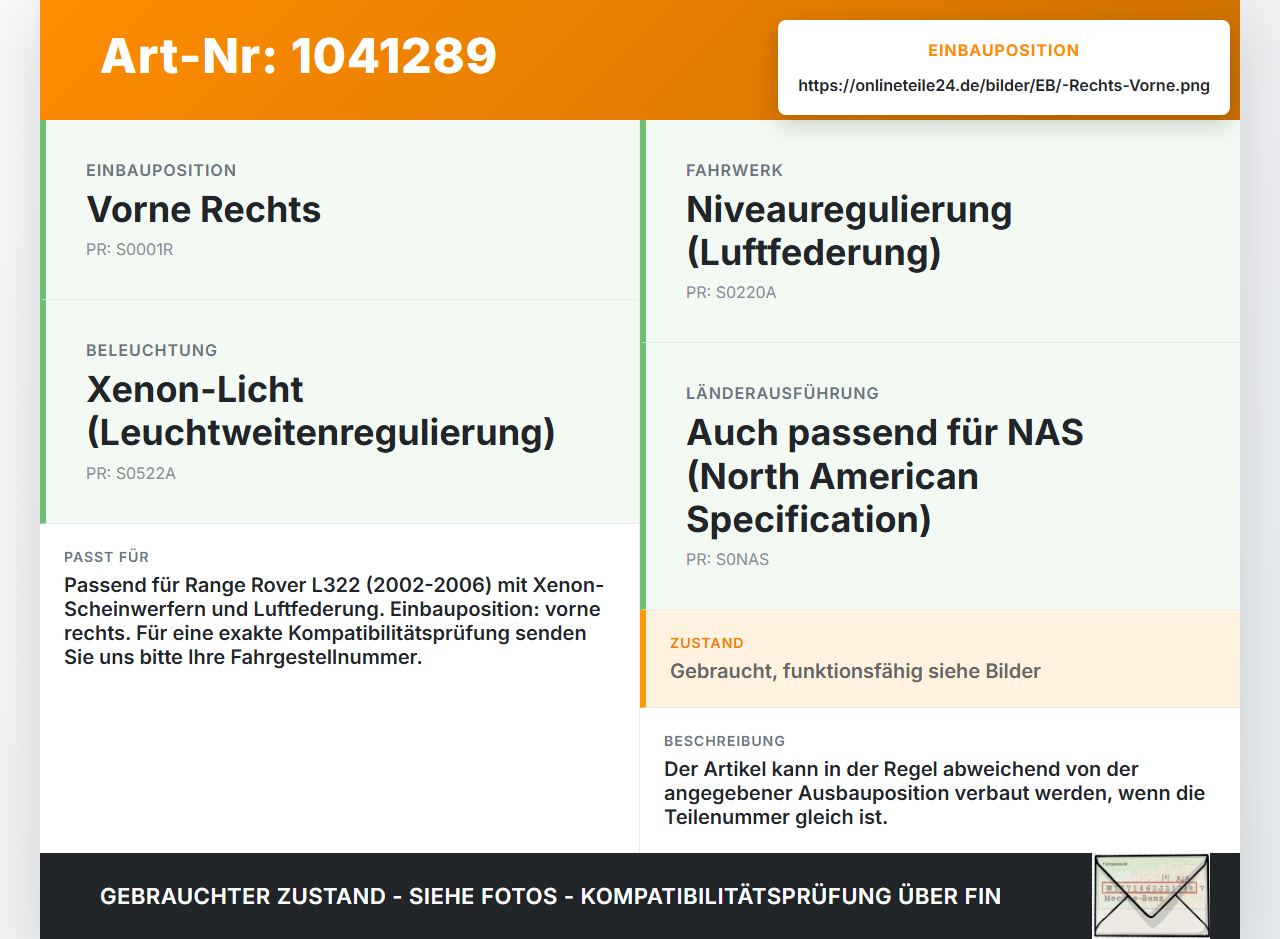 Land Range Rover III L322 02-06 Niveausensor Xenon LWR Sensor Neigung Rechts Vorne Land Range Rover III L322 02-06... Vorschau 3