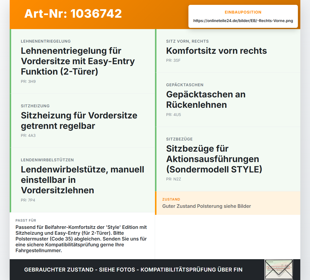 VW Golf VI 5K 08-12 Lim Sitzbezug Rückenpolster Rechts Vorne für Beifahrer Sitz beheizt VW Golf VI 5K 08-12... Vorschau 3