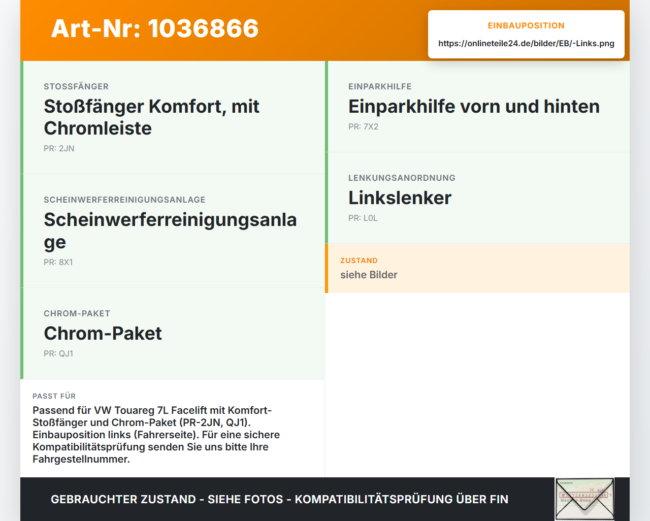 VW Touareg 7L 06-10 Frontblende Frontleiste Links VW Touareg 7L 06-10 18.05.2007 7L6853663H 7L6853665B 21-9920-2... Vorschau 3