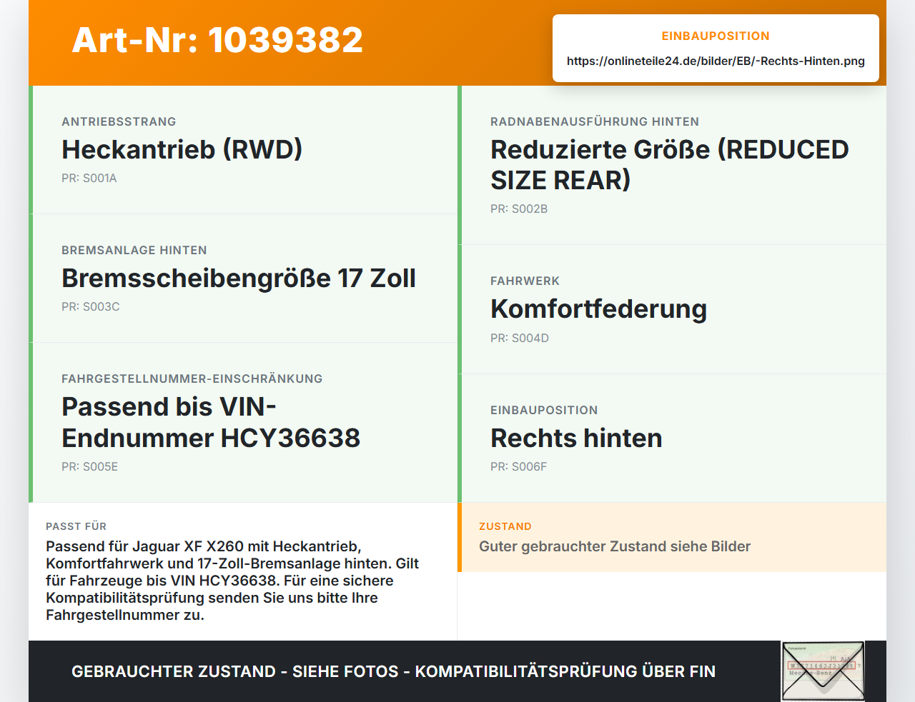Jaguar XF X260 15-20 Lim 2,0d 132KW Achsschenkel Radnabe Rechts Hinten Jaguar XF X260 15-20 20.06.2017 T2H3173... Vorschau 3