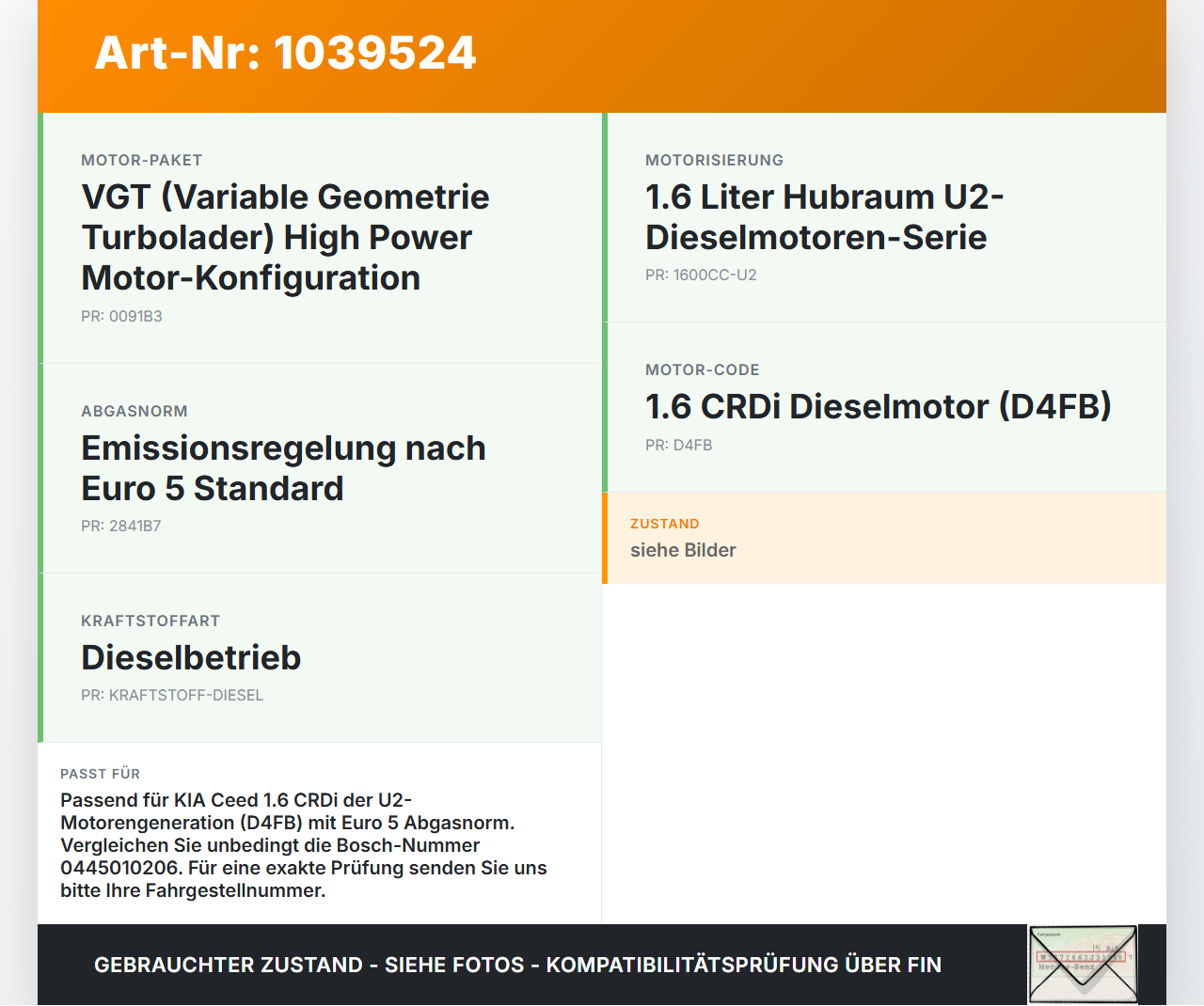 KIA Ceed ED 09-13 1,6 66KW Einspritzpumpe Hochdruckpumpe KIA Ceed ED 09-13 31.10.2011 331002A420 0445010206... Vorschau 3