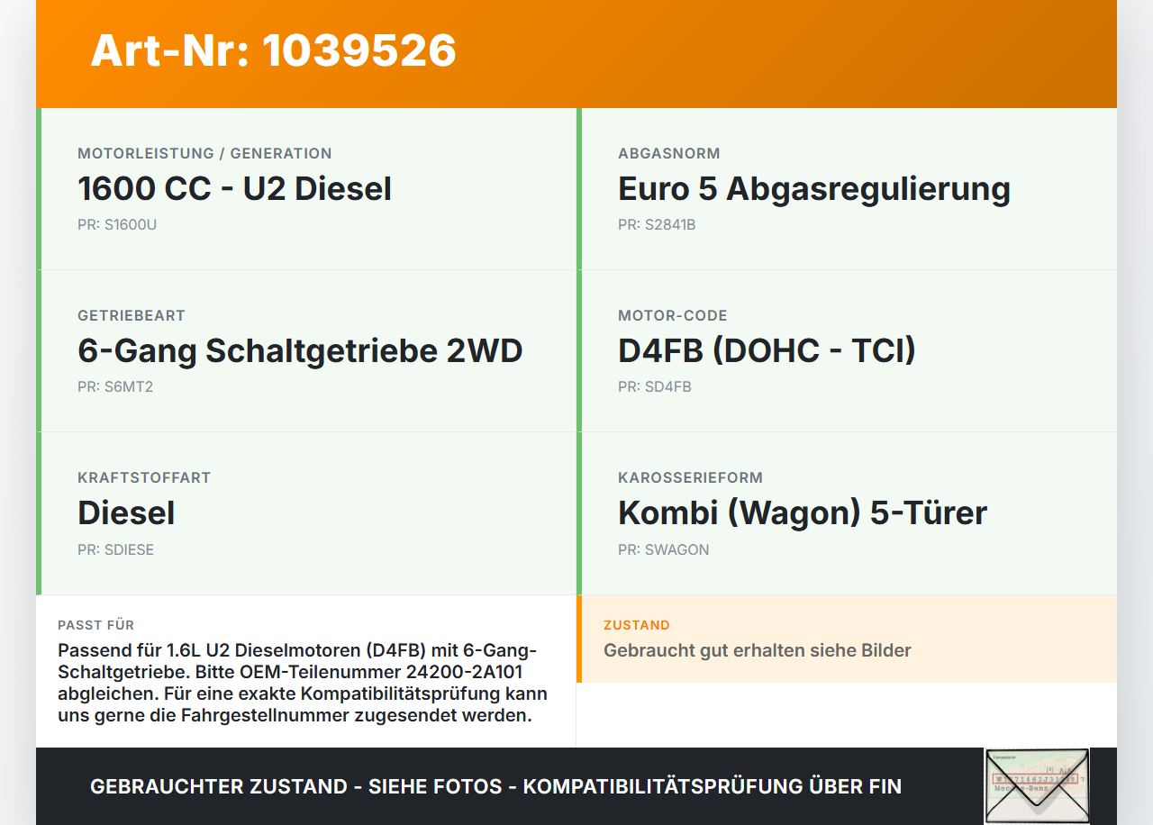 KIA Ceed ED 09-13 1,6 66KW D4FB Nockenwelle Einlass KIA Ceed ED 09-13 31.10.2011 B6271033 24200-2A101 gebraucht Vorschau 3